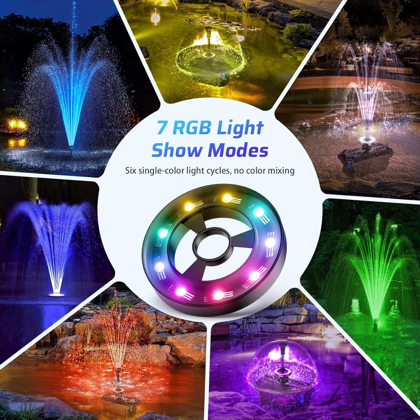 Antfraer Pond Filter with Fountain Kits, 660GPH Submersible Pond Pump with RGB LED Lights & Remote, All-in-One Pond Filter for Outdoor Ponds, Koi Pond, Water Gardens & Waterfall, Up to 1300 Gallons 660GPH with U-V & RGB Lights