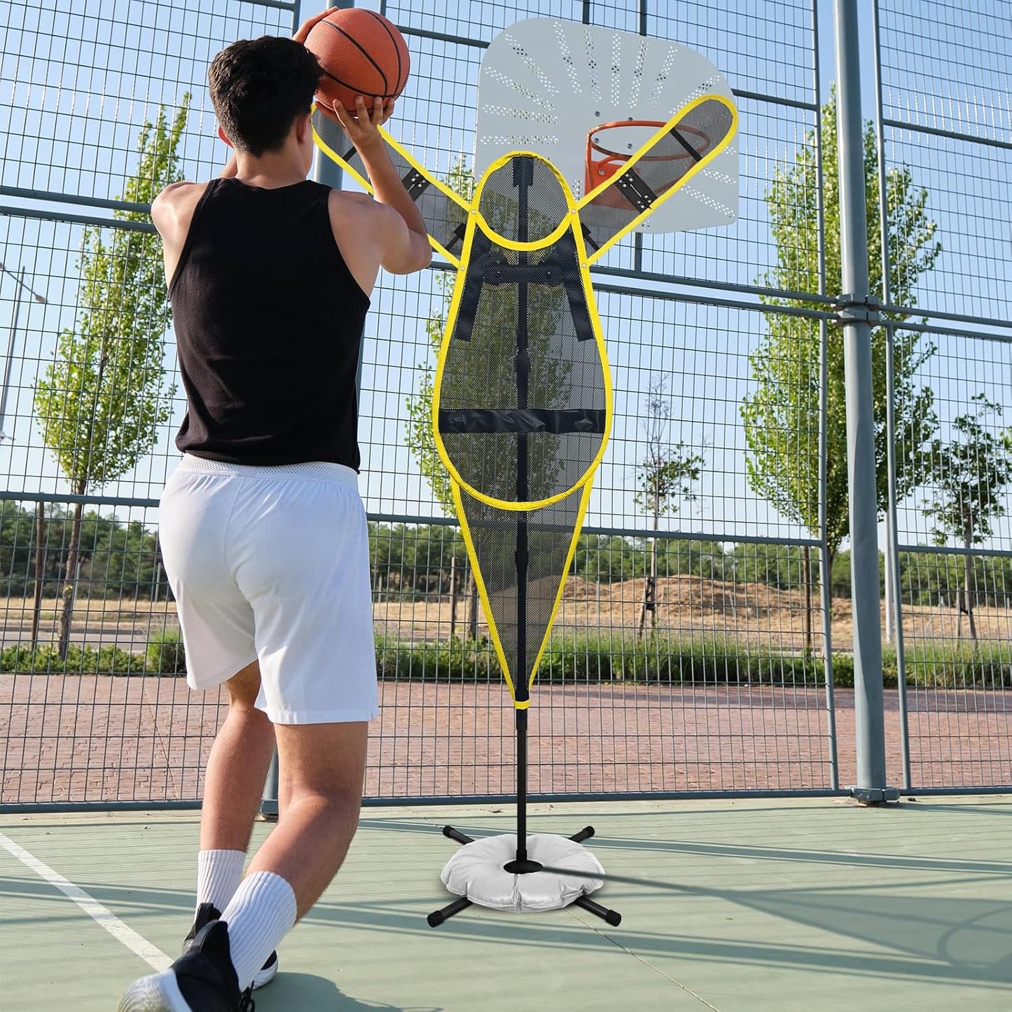 Adjustable-Arm Basketball Defense Dummy Portable Basketball Training Aid Indoor/Outdoor Shooting, Dribbling, and Defense Training Wall Youth and Adult Universal Training Equipment
