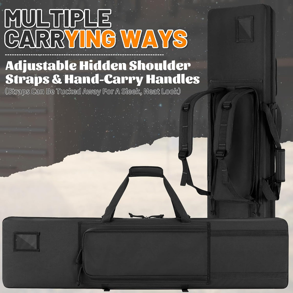 Double Rifle Case Gun Bag, Black 51" x 12" Double Rifle Case