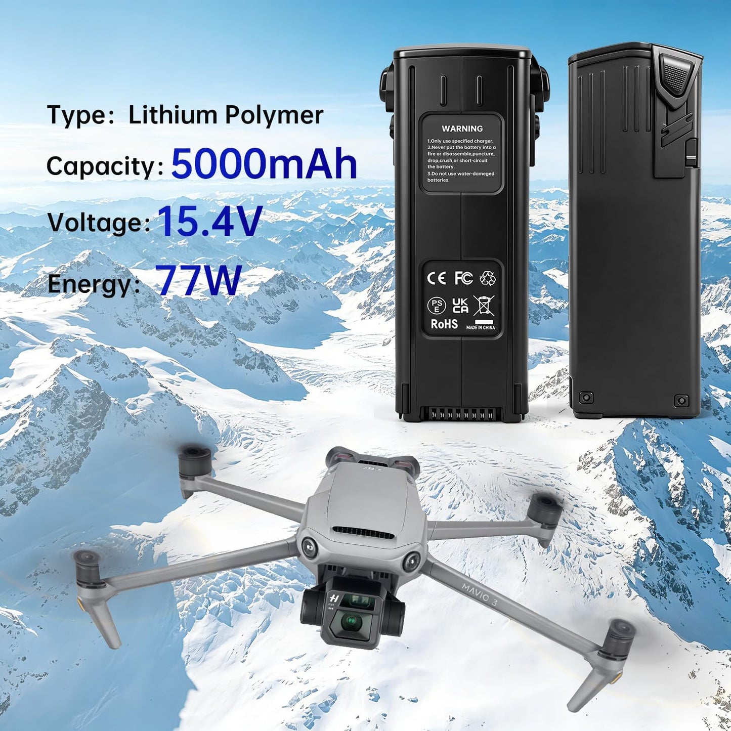 Battery Compatible with Mavic 3,  Battery 1-pk, 5000mAh Intelligent Flight Mavic 3 Pro Battery, Max Flight Time 46 Mins, Compatible with DJI Mavic 3 Enterprise Series, Mavic 3 Pro Cine, Mavic 3 Pro, Mavic 3 Cine/Classic