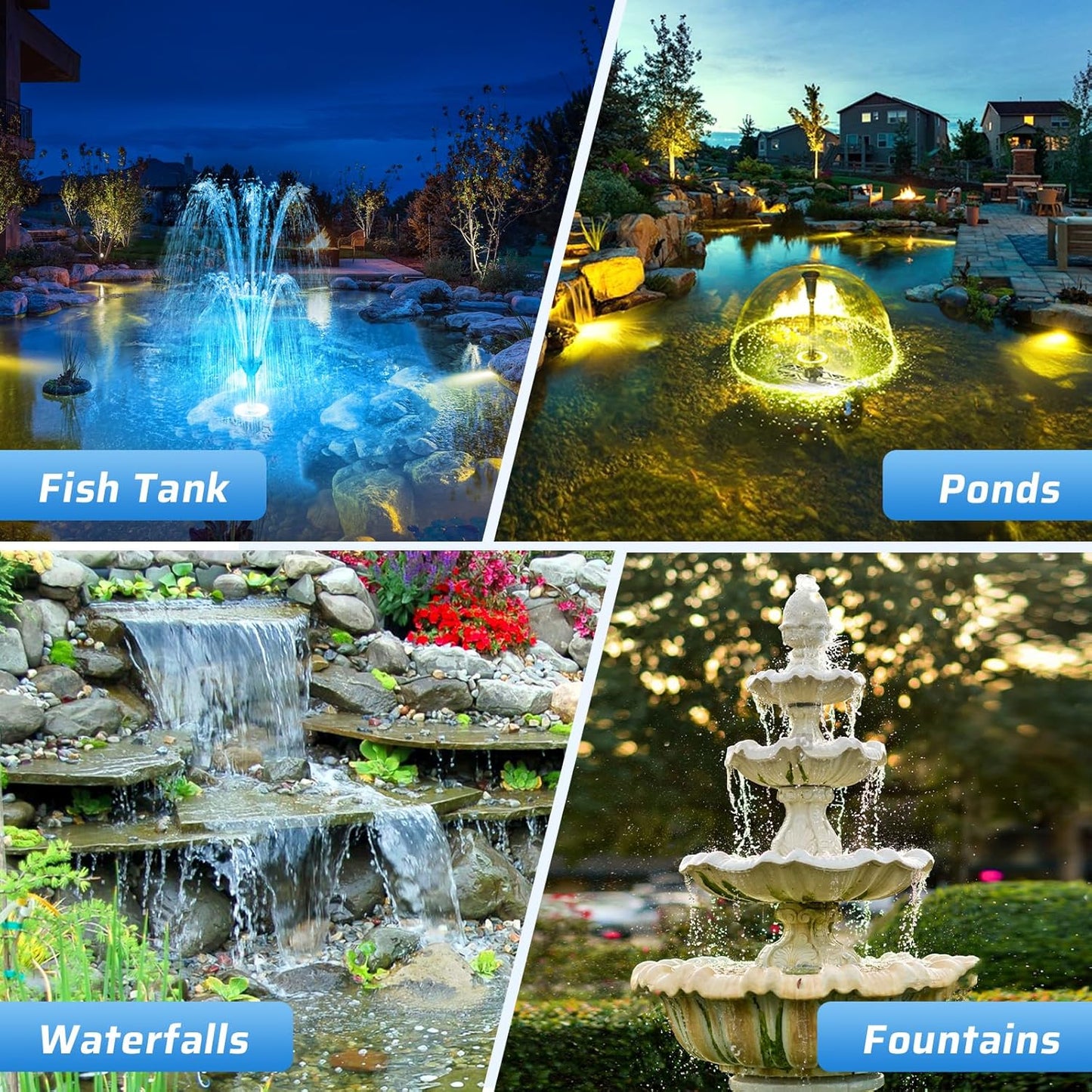 Antfraer Pond Filter with U-V Clarifier, 660GPH Pond Pump and Filter Kit & RGB LED Lights, All-in-One Submersible Pond Fountain for Outdoor Ponds, Koi Ponds, Water Gardens with Remote Control With Remote RGB Lights