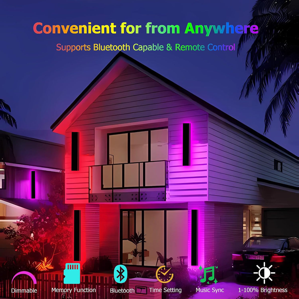 RGB Outdoor Wall Light with Remote & App Control,Bluetooth RGB (Red, Green, Blue) 2pc-47*4.33in-RGB