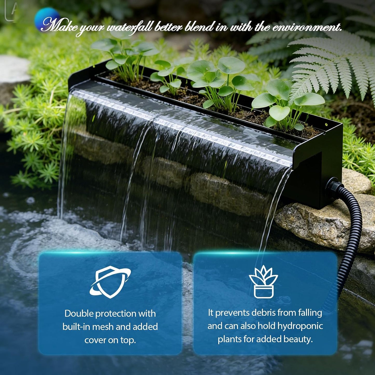 16 Inch Pond Spillway Waterfall Kit with 930GPH Pump, for Up to 6000 Gallon Ponds, Garden Patio Outdoor Water Feature,waterfall for pond(3-year warranty)