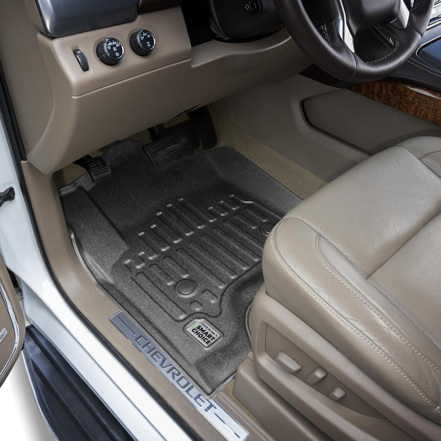 Car Floor Mat Custom fit for 2015-2020 Chevrolet Tahoe/2015-2020 GMC Yukon - Made in USA - Black - Full Set 1st, 2nd & 3rd Row