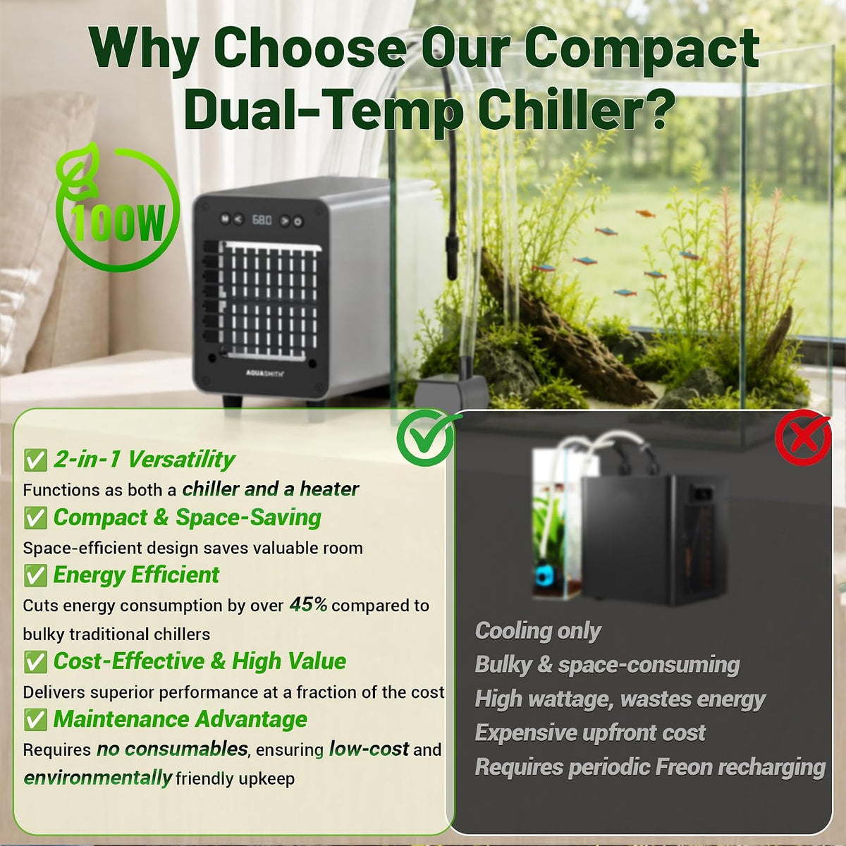 AQUASMITH Mini Aquarium Chiller Semiconductor Cooler & Heater