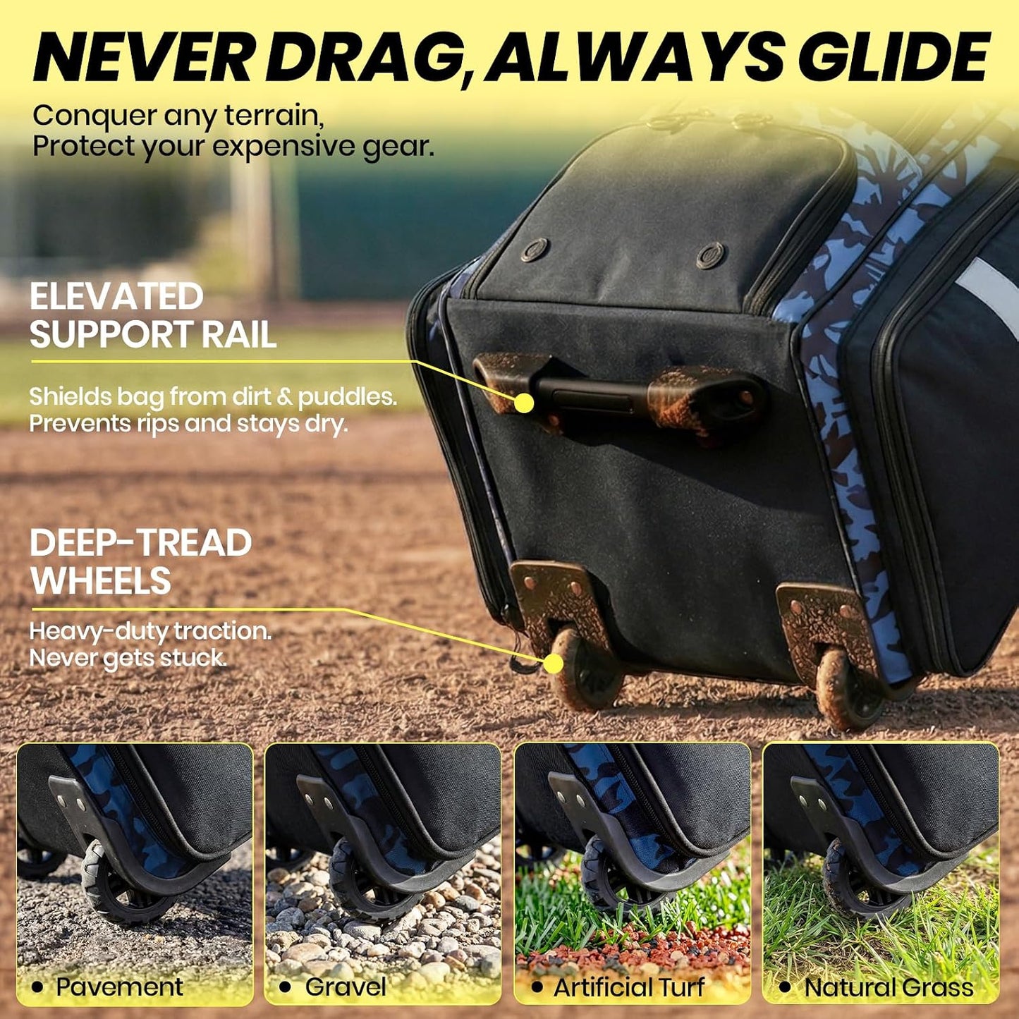 Fanwoli 100L Rolling Baseball Catchers Gear Bag, 5-Hook Dugout Organizer Midnight Stealth Camo-1