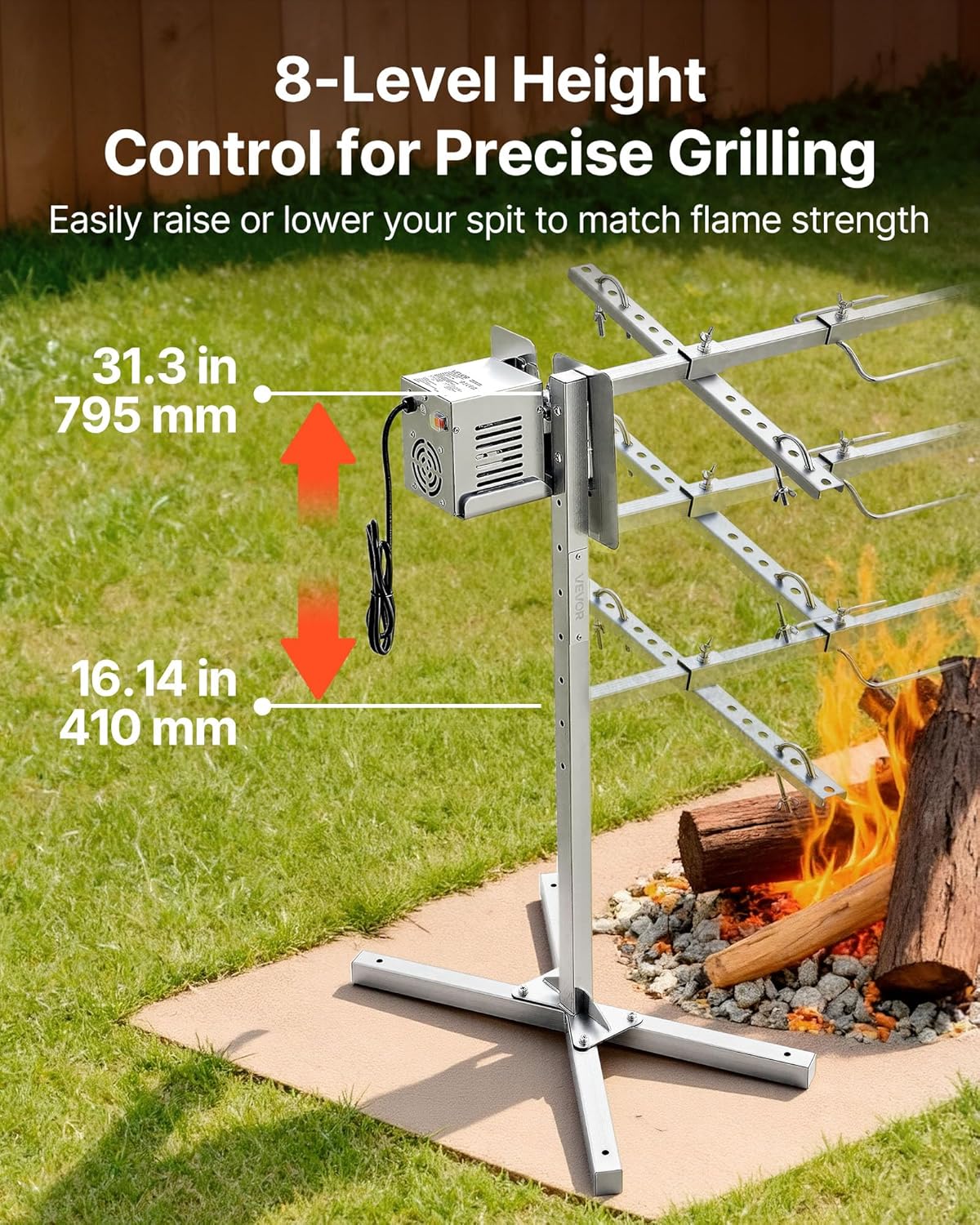 VEVOR Rotisserie Grill, N52" Electric Rotisserie Grill Kit | Stainless Steel BBQ Outdoor Pig Lamb Roaster, Automatic Rotation Grilling Kits Height Adjustable, Camping Backyard Party