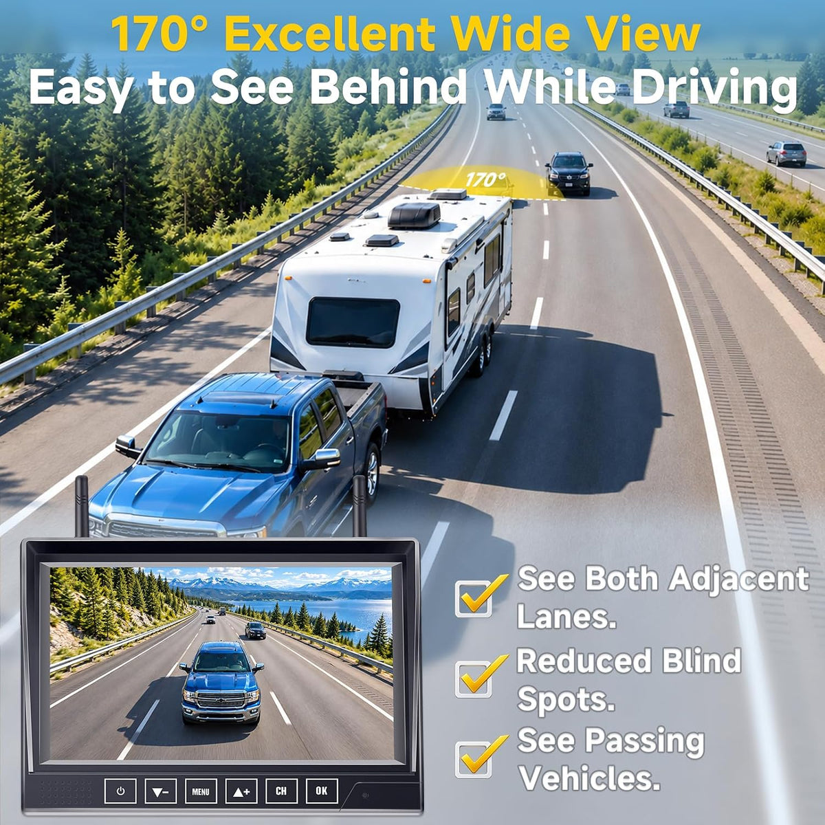Easy Install 1080P Wireless RV Backup Camera: 7” Plug & Play for RV Trailer