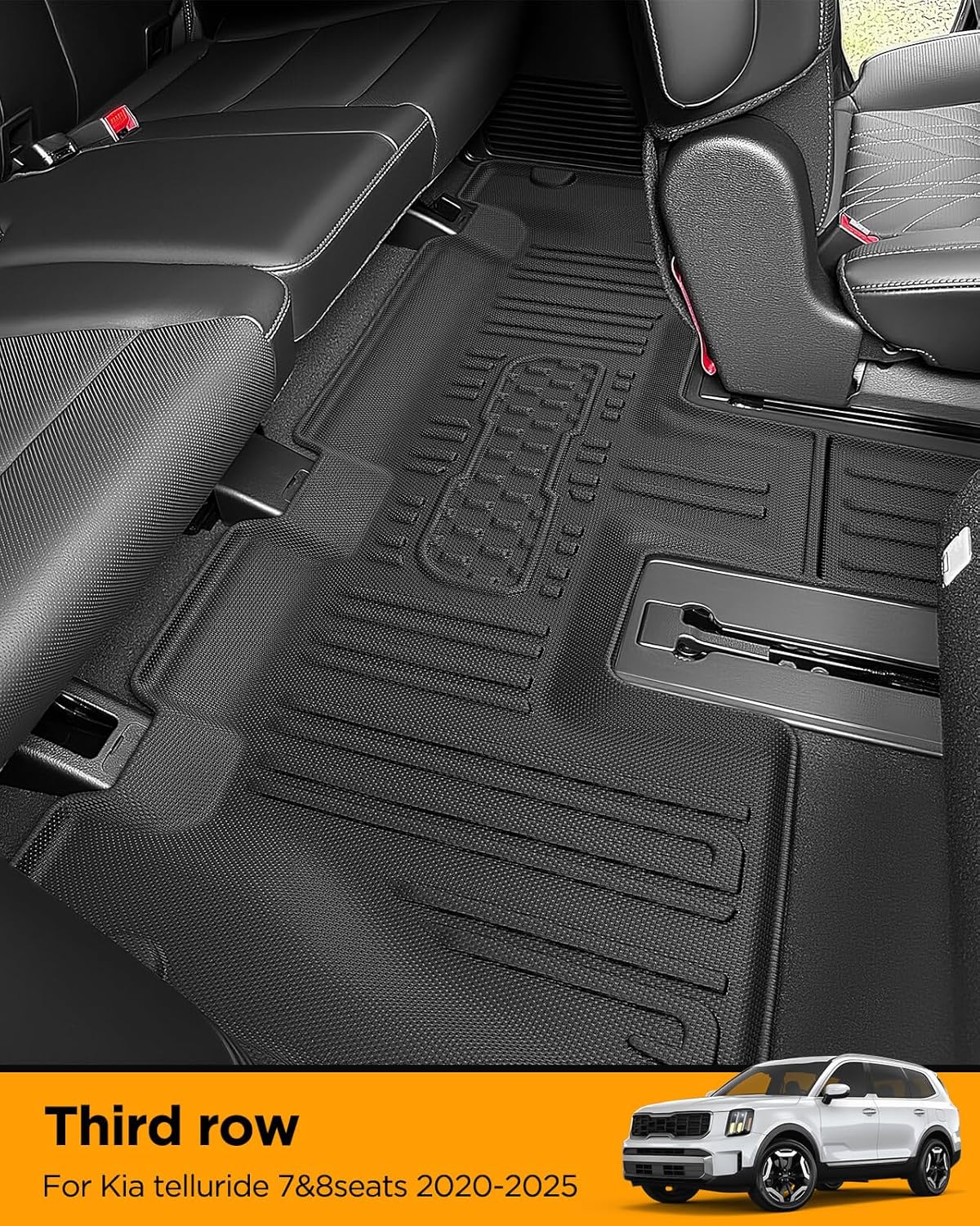 Floor Mats & Backrest & Cargo Liner for Kia Telluride 2020-2025（7&8 Seats,Full Coverage Car Liner Set, All Weather Protector Heavy Duty TPE Automotive Interior Accessories 2024 2023 2022 2021