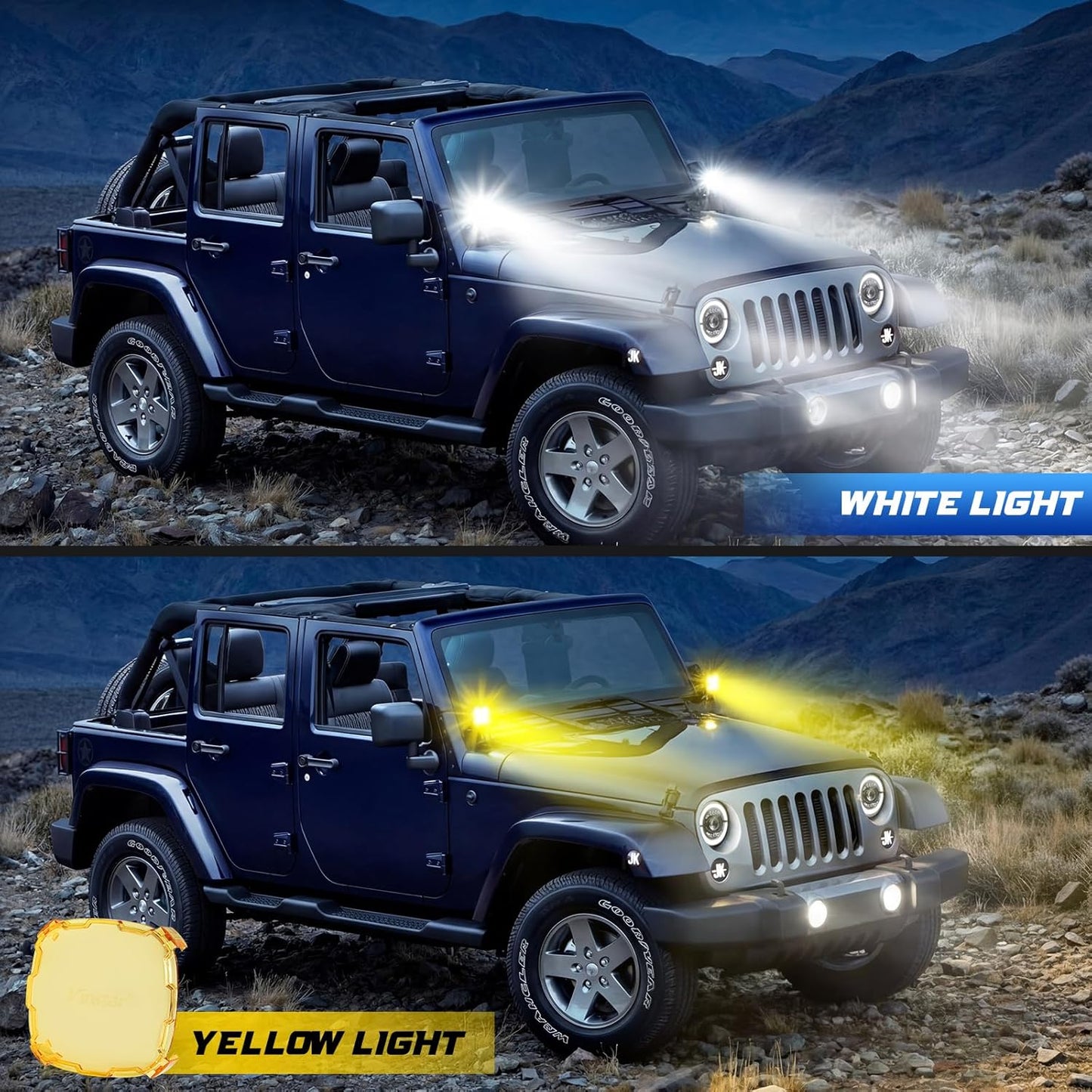 Ditch Lights Fit for JK JKU 2007-2017 Wrangler Jeep, Up to 4000LMS Bright 40W LED Mods Light Kit, Arrived with Optional Amber Lens and Mounting Bracket, 2PCS(White Ditch Light)