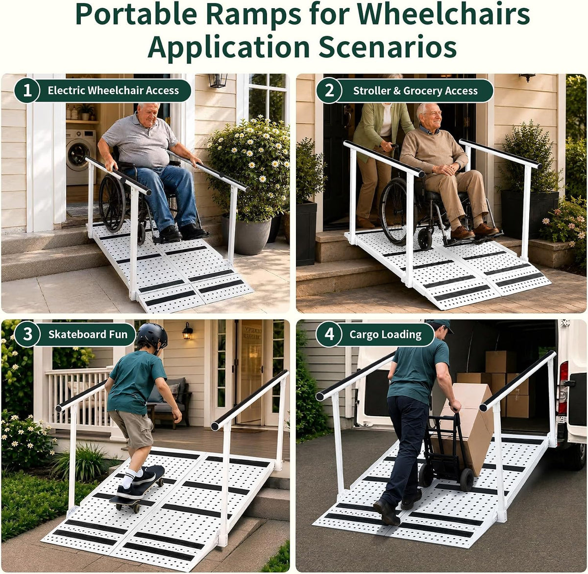 45 Inch Wheelchair Ramp with Handrails, 5‑12" Rise, Carbon Steel Wheelchair Ramp for Home Steps, 770 LBS Weight Capacity, Anti‑Slip Strips, for Home Steps & Mobility‑Impaired Users