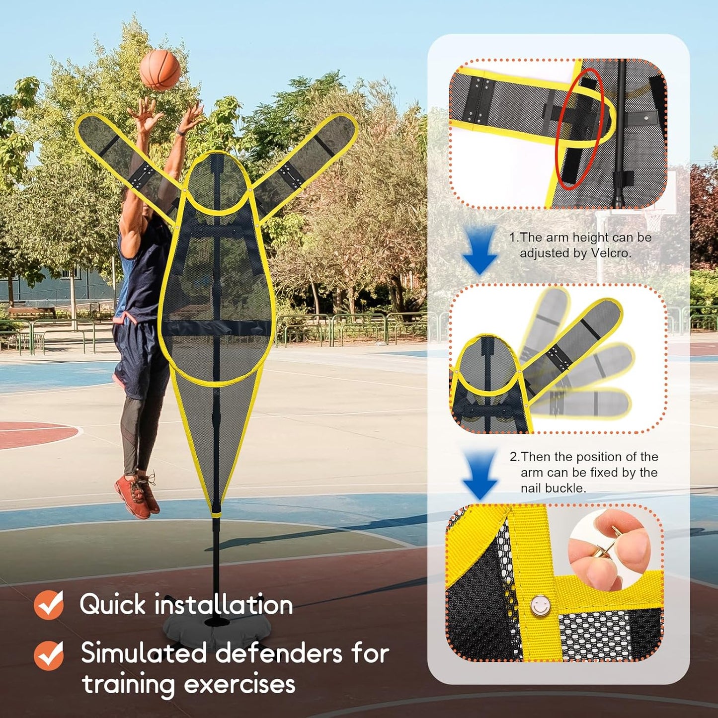 Adjustable-Arm Basketball Defense Dummy Portable Basketball Training Aid Indoor/Outdoor Shooting, Dribbling, and Defense Training Wall Youth and Adult Universal Training Equipment