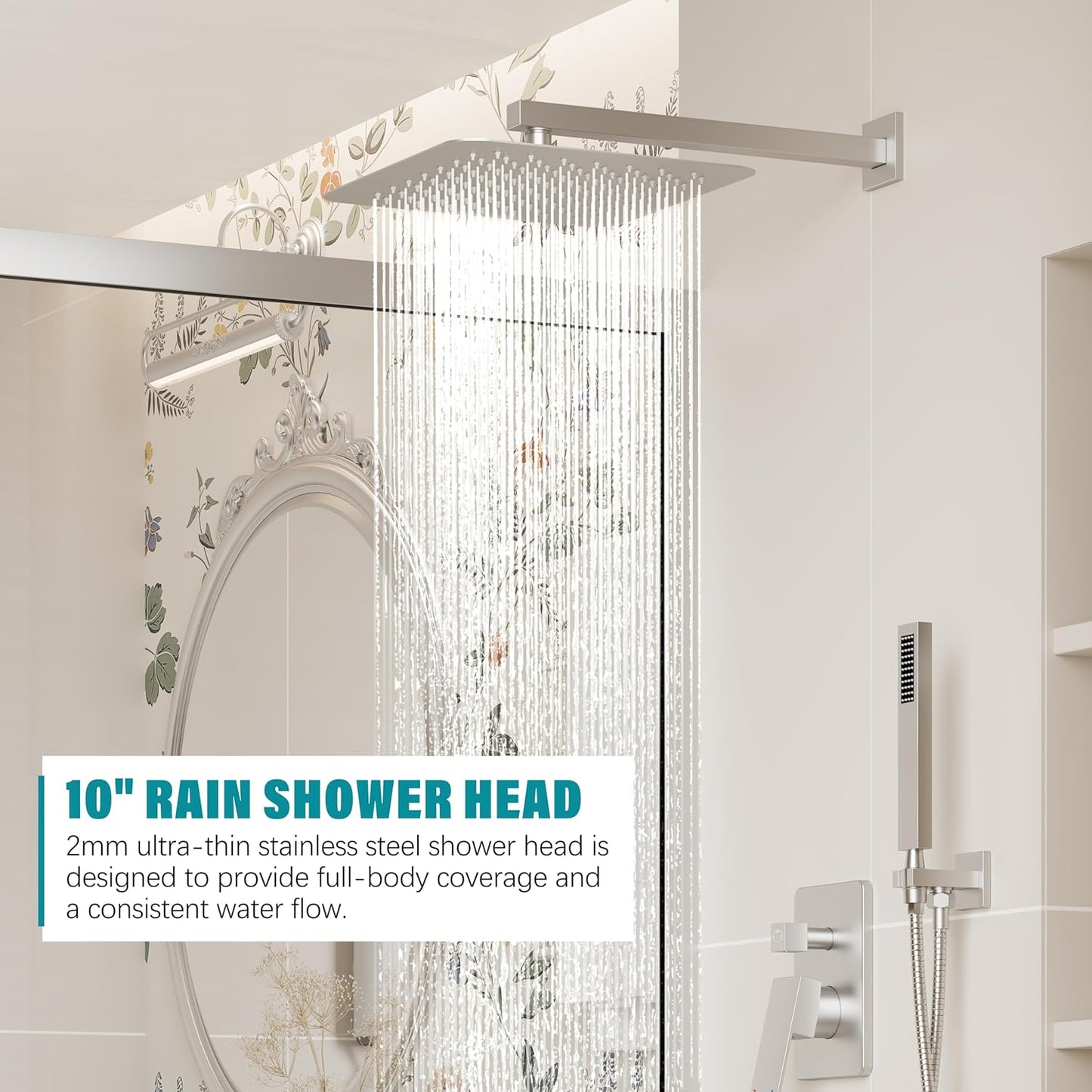 Holispa Shower System with Tub Spout, All Metal Tub Shower Faucet Set with 10 Rain Shower Head and Handheld Spray combo, Wall Mounted Tub Shower