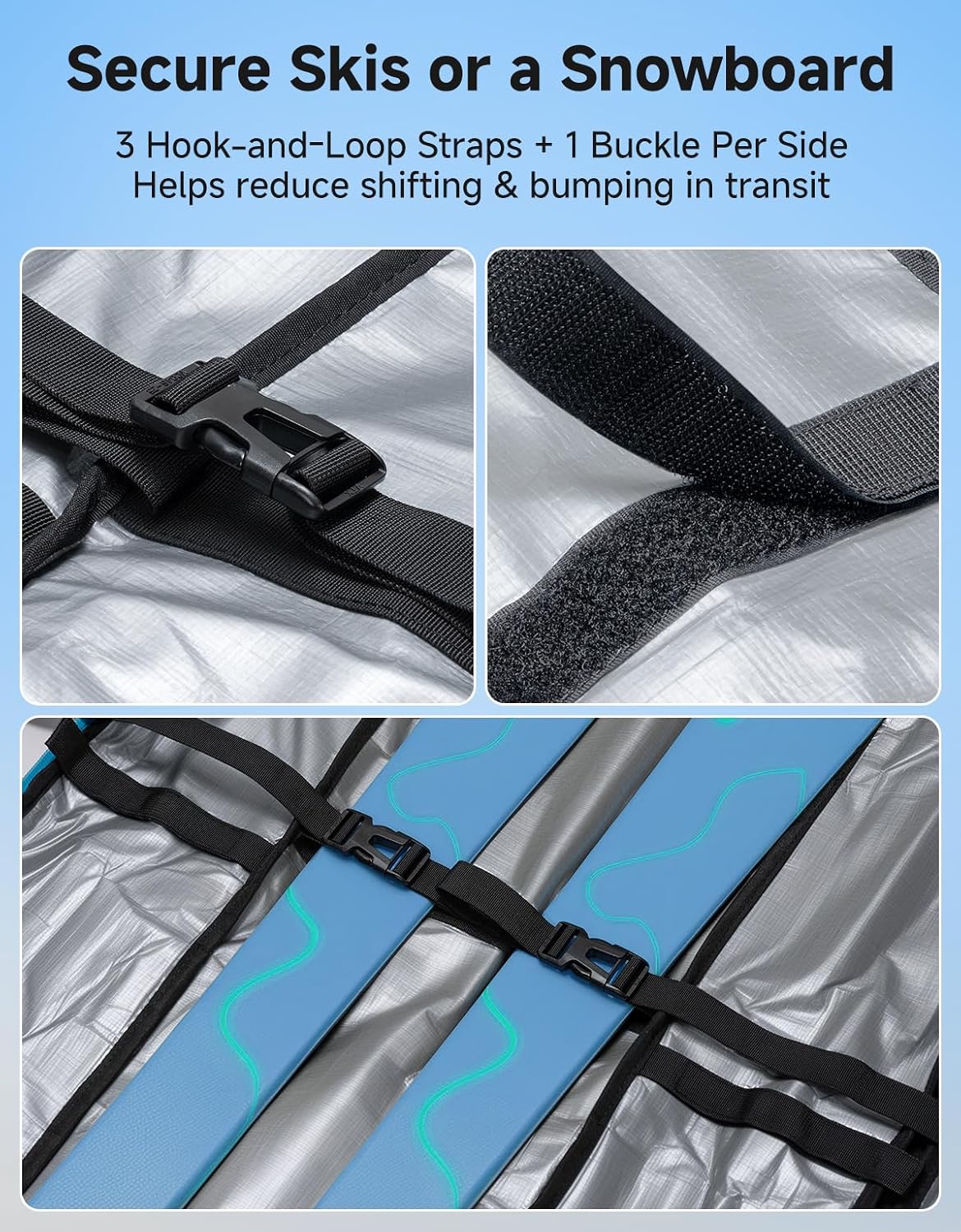 KEMIMOTO Padded Ski Bag with Wheels for Skis and Snowboards, Boot Bag Combo