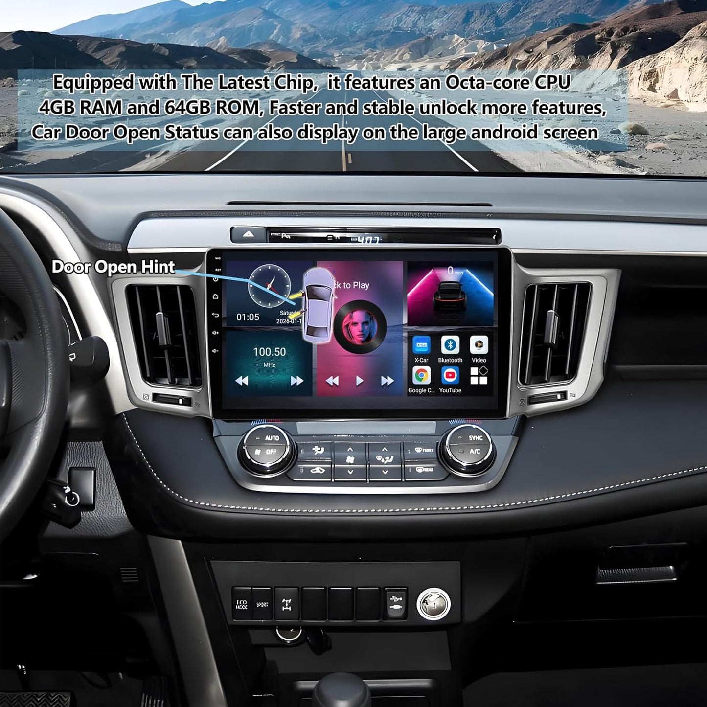 Car Radio Stereo for Toyota RAV4 2013-2018: 8-Core 4GB+64GB 10.2 Inch Touchscreen Android 15 Head Unit with Wireless Carplay Android Auto Bluetooth GPS Navigation 5G WiFi