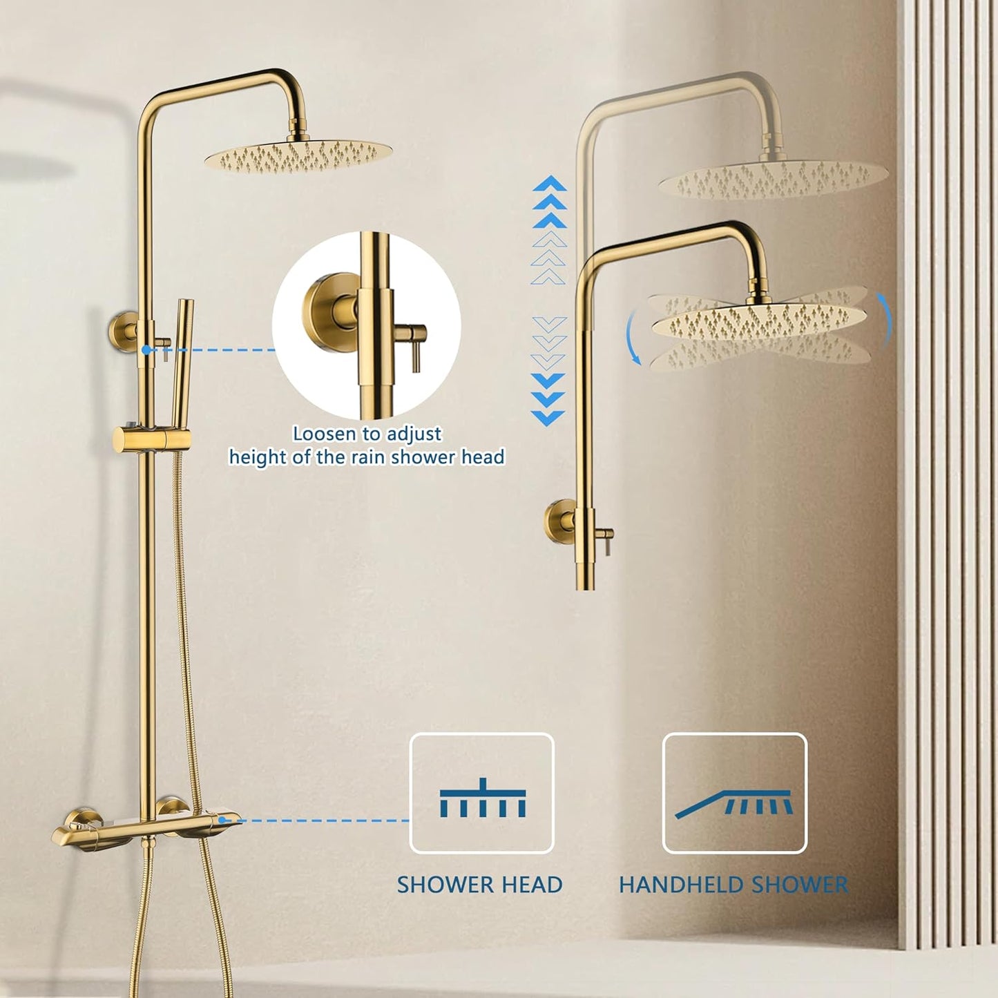 QISHENG Thermostatic Exposed Gold Shower System Wall-mounted Exposed Shower System Exposed Shower Faucets Sets