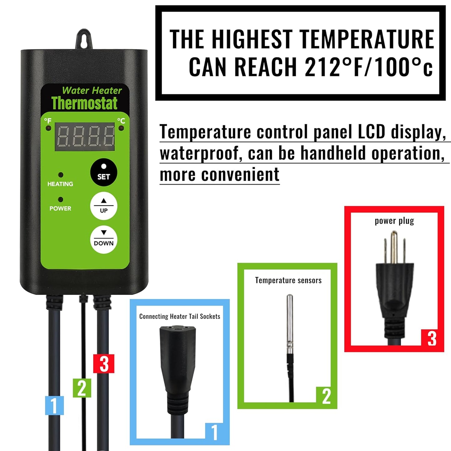 1800W Submersible Hot Tub & Pool Portable Immersion Water Heater with Temperature Control and GFCI Leakage Protection for Swimming Pools, Bathtubs, Buckets, Baptistries, and Most Liquids