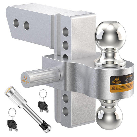 Adjustable Trailer Hitch -Drop Hitch 2.5 Inch Receiver, Aluminum Tow Hitch with 6" Drop/Rise, Dual Ball Mount (2" & 2-5/16") Ball Hitches for Truck, Weatherproof 2X Anti-Theft Hitch Pin Locks