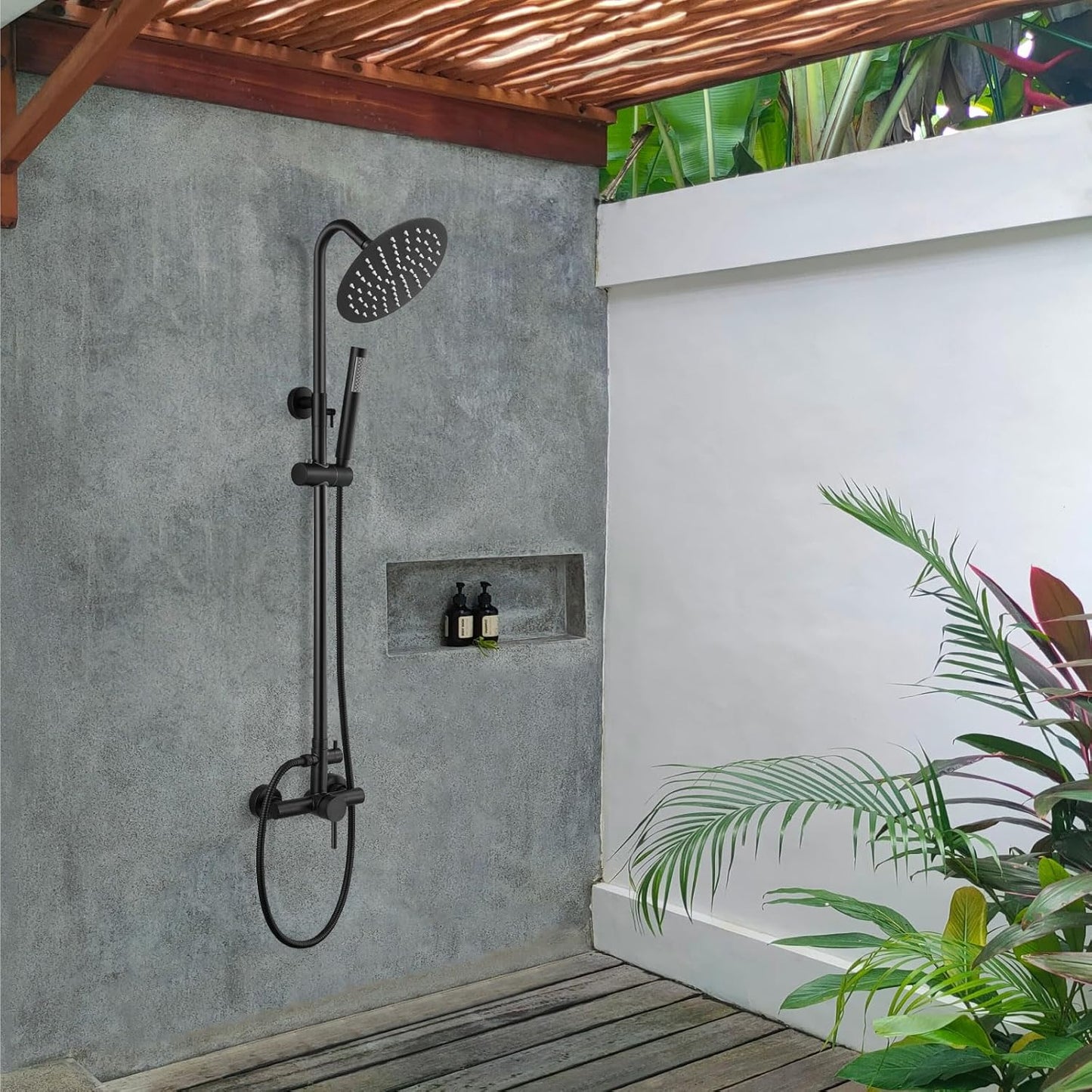 SUS304 Outdoor Shower Fixture High Pressure Shower System Wall Mount 2 Dual Function Single Handle Shower Kit with 8 Inch Shower Head and Ha