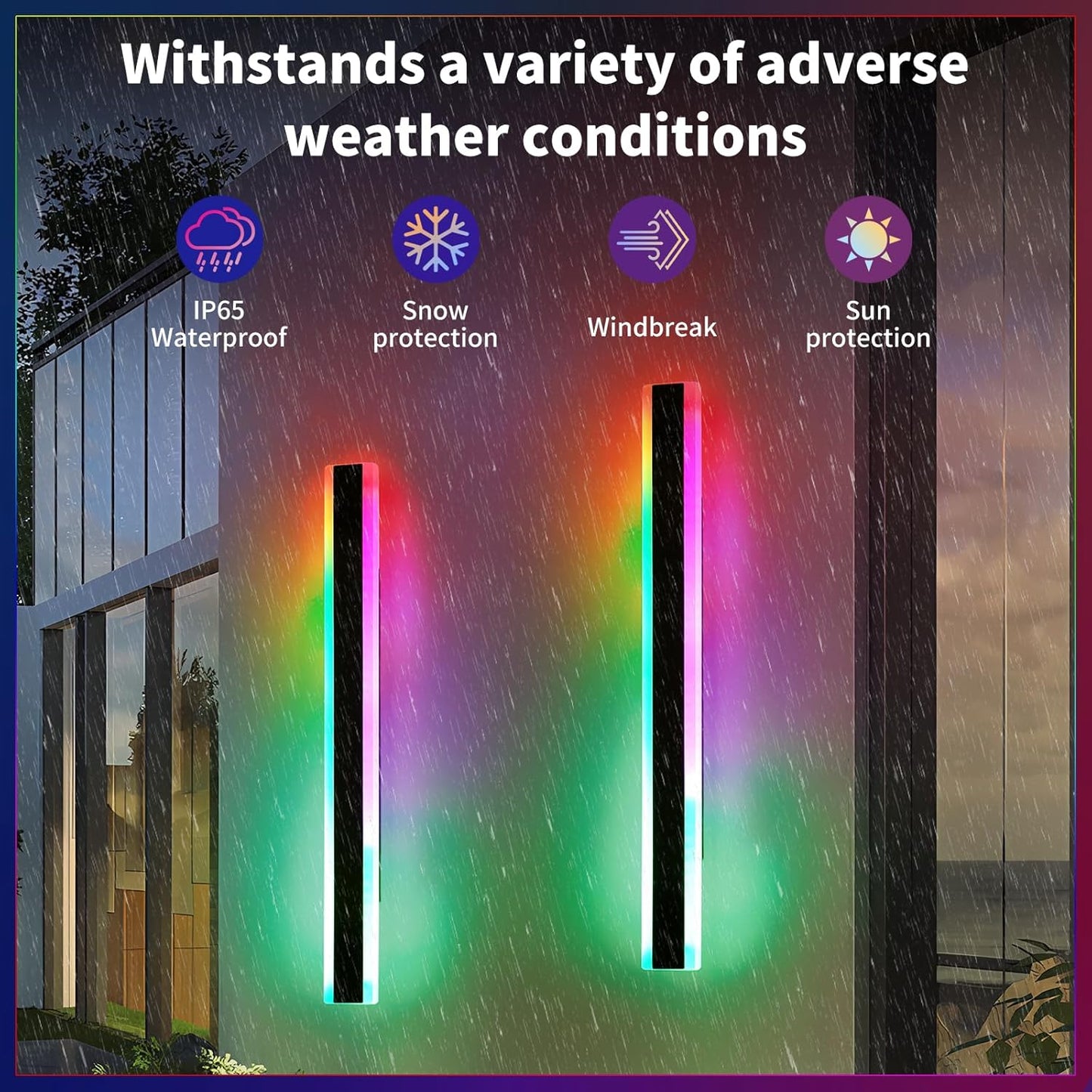 2 Pack Modern Exterior Lighting Fixtures, 39.3inch RGB LED Outdoor Wall Lights, IP65 Waterproof, Dimmable Long Linear Wall Mounted Sconce for Porch, Patio, Garage, House with Remote Control 39inch 2 Pack