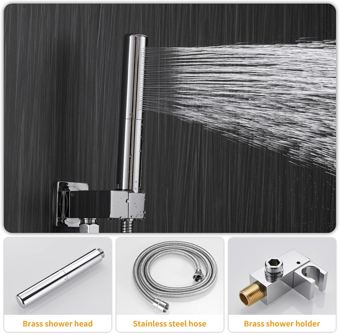 BESy 10 Inch Solid Brass Shower System Fixture High Pressure Mixer Shower Head and 2 in 1 Handheld Wall Mounted, Rainfall Shower Faucet Set Combo