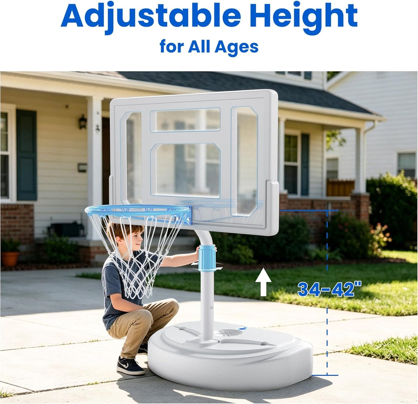 Pool Basketball Hoop (Includes 2 Balls and Pump), Stainless Steel Outdoor Pool Basketball Goal with Clear Backboard, Adjustable Height, Portable for Backyard, Family & Poolside Games