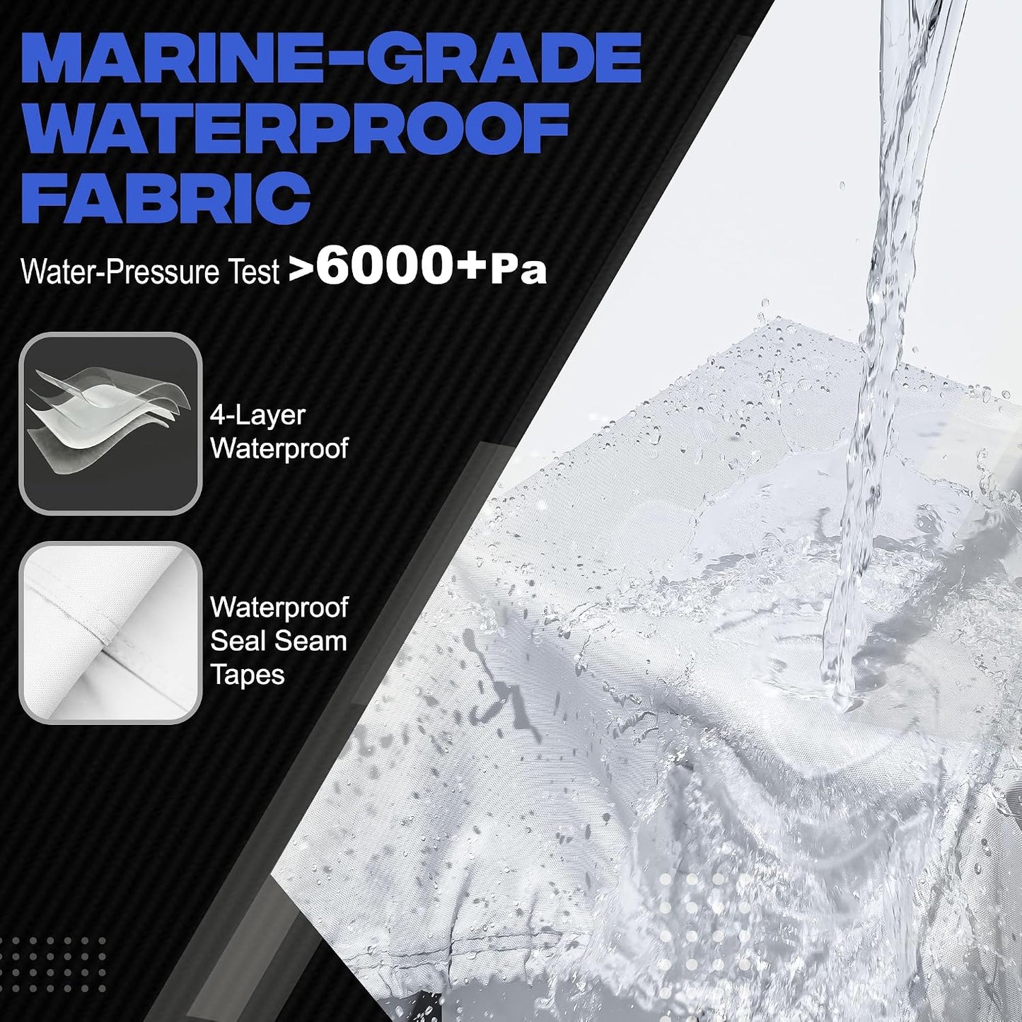FOCEAN Boat Covers 16-18ft 1200D Waterproof Heavy Duty Marine Tarp Gray Cover, Fits Bass, V-Hull, Tri-Hull, Runabout & Fish Ski Boats with Storage Bag