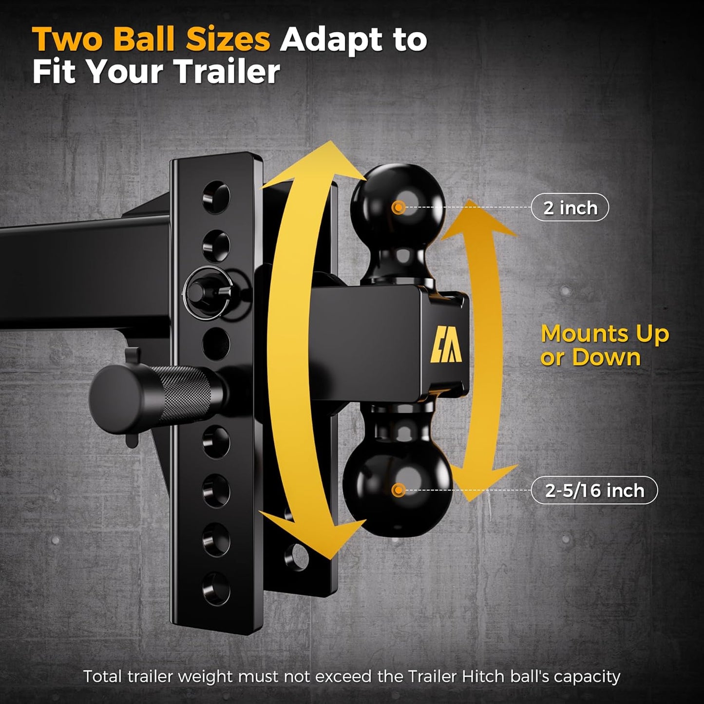 CAMMOO Adjustable Trailer Hitch, Tow Hitch with 2.5 inch Receiver, 6 inch Rise/Drop Hitch, 2" and 2-5/16" Ball Hitch, 22000 LBS GTW Truck Hitch with U-Shaped Alloy Steel Anti-Theft Pin, Black