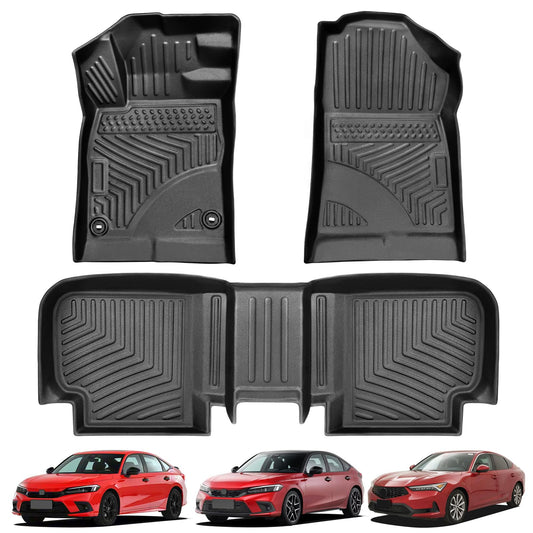 Floor Mats for Honda Civic 2022-2026 Sedan Hatchback Si | Include Sport, Not for Hybrid, with & w/o USB Port | 1st & 2nd Row, All Weather TPE Floor Mats for Acura Integra 23-25