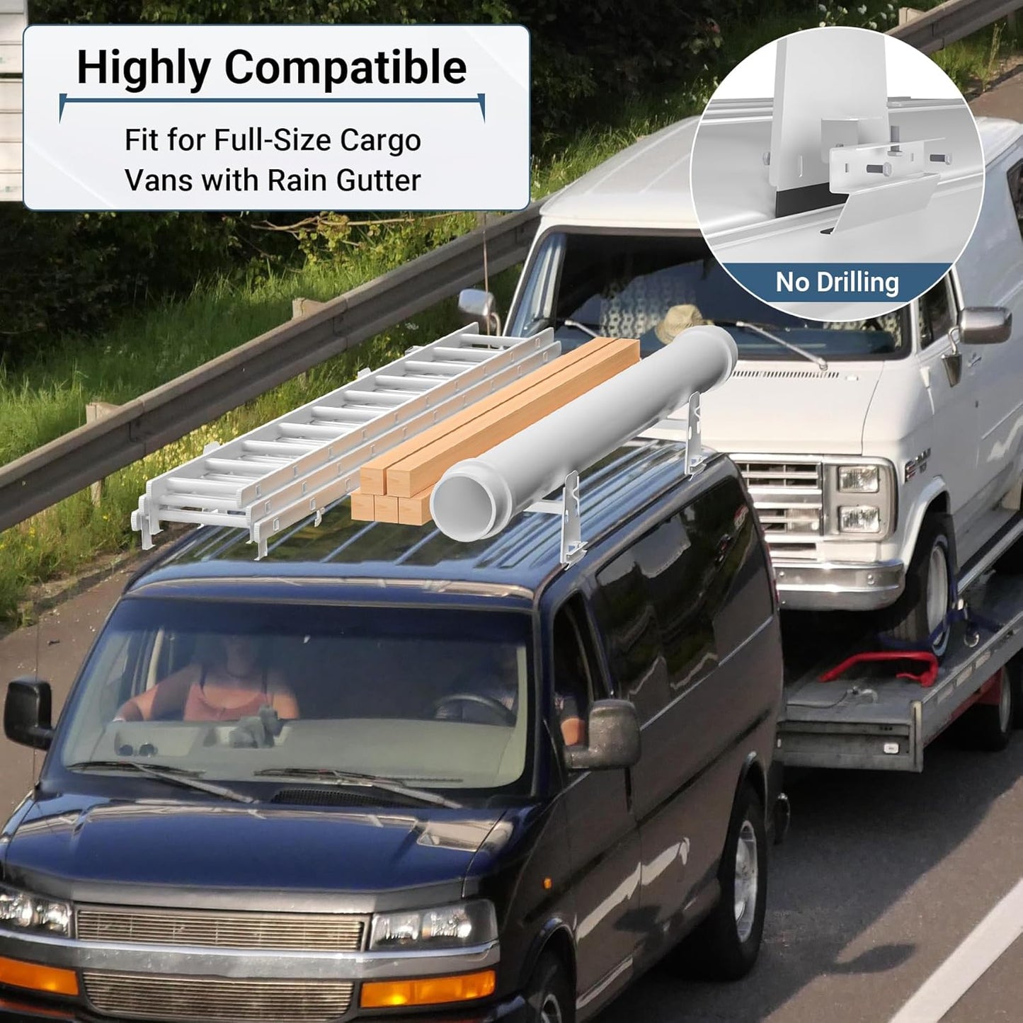 Van Roof Ladder Rack 2 Bar Set