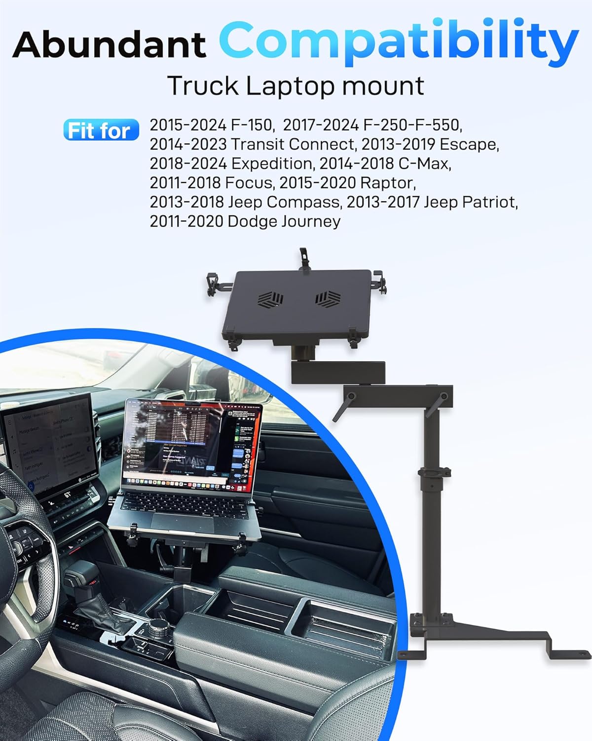 Truck Laptop Mount Fit for Ford F150,F550, F250, Ford Transit Connect, Jeep Compass Vehicle Car Computer Mount for Laptop up to 17'