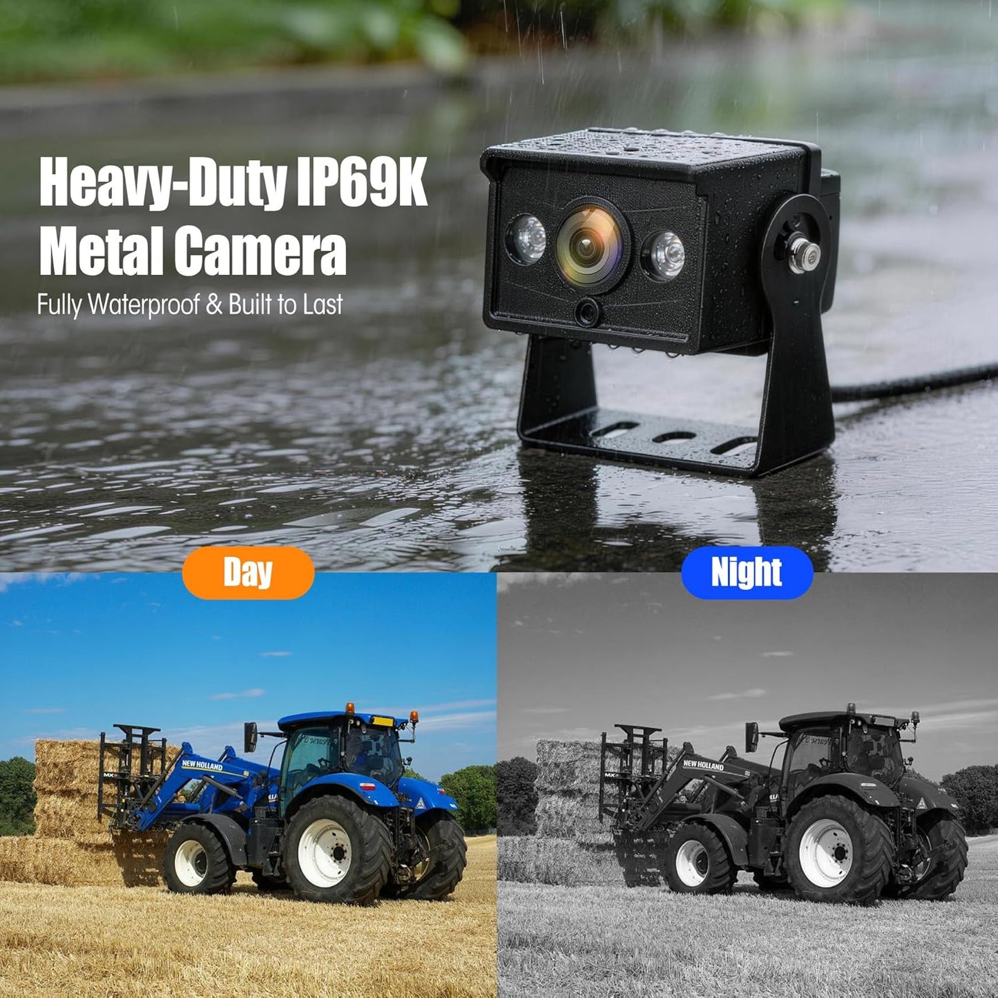 1080P 7.01" Wired Backup Camera System, DVR IPS Touchscreen with IP69K Water/Dust Proof Rear Camera, Vibration-Proof 20G for Skid Steer, Tractor, Truck, Heavy Equipment, AYT101