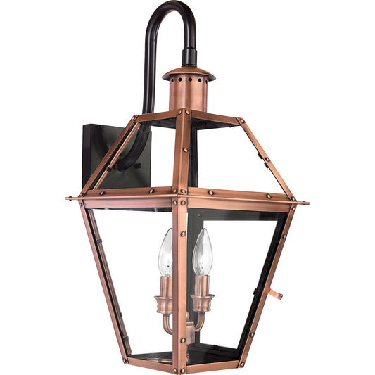 Rue De Royal Charleston Outdoor Wall Lantern, 22.5 Inch 2-Light Aged Copper Vintage Wall Sconce, French Country Wall Light, Clear Glass, Outside Lights for Patio, Porch, Garage or Yard Aged Copper 22.5" H