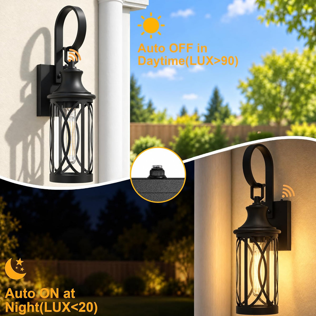 20IN Dusk to Dawn Outdoor Light, Black Wall Light Fixture 2-Pack