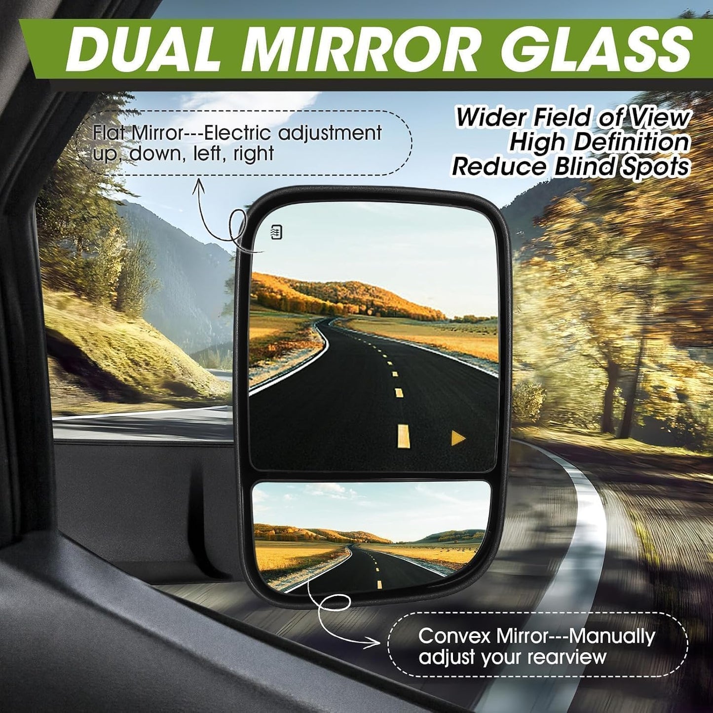 Passenger Side Tow Mirror for 2019-2022 Ram 2500 3500 | Right Side Mirror, BSM, Turn Signal & LED Running & Puddle Lights, Power Heated, Manual Fold Flip-Up
