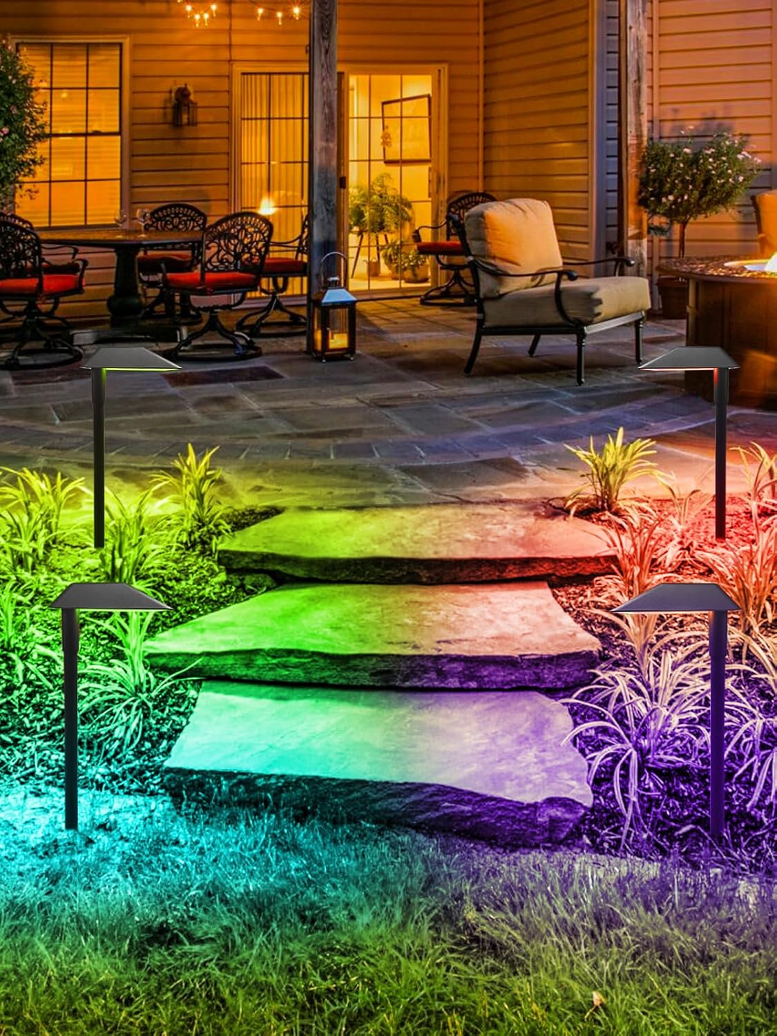 DOREIO 5W RGBW Low Voltage Landscape Lights LED Pathway Lights with Connectors,IP66 Waterproof Color Changing Landscape Lighting 12-24V Landscap