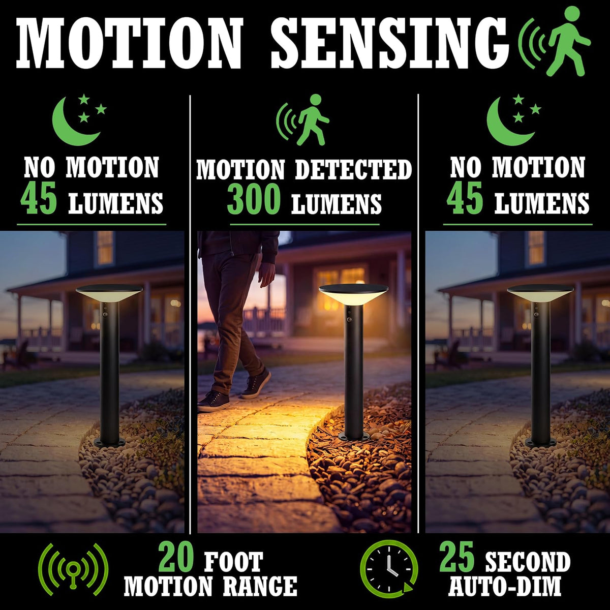 Solar Pathway Lights Victorian Series, Motion Sensor, 3 Modes, 4pk 4PK | 18" H