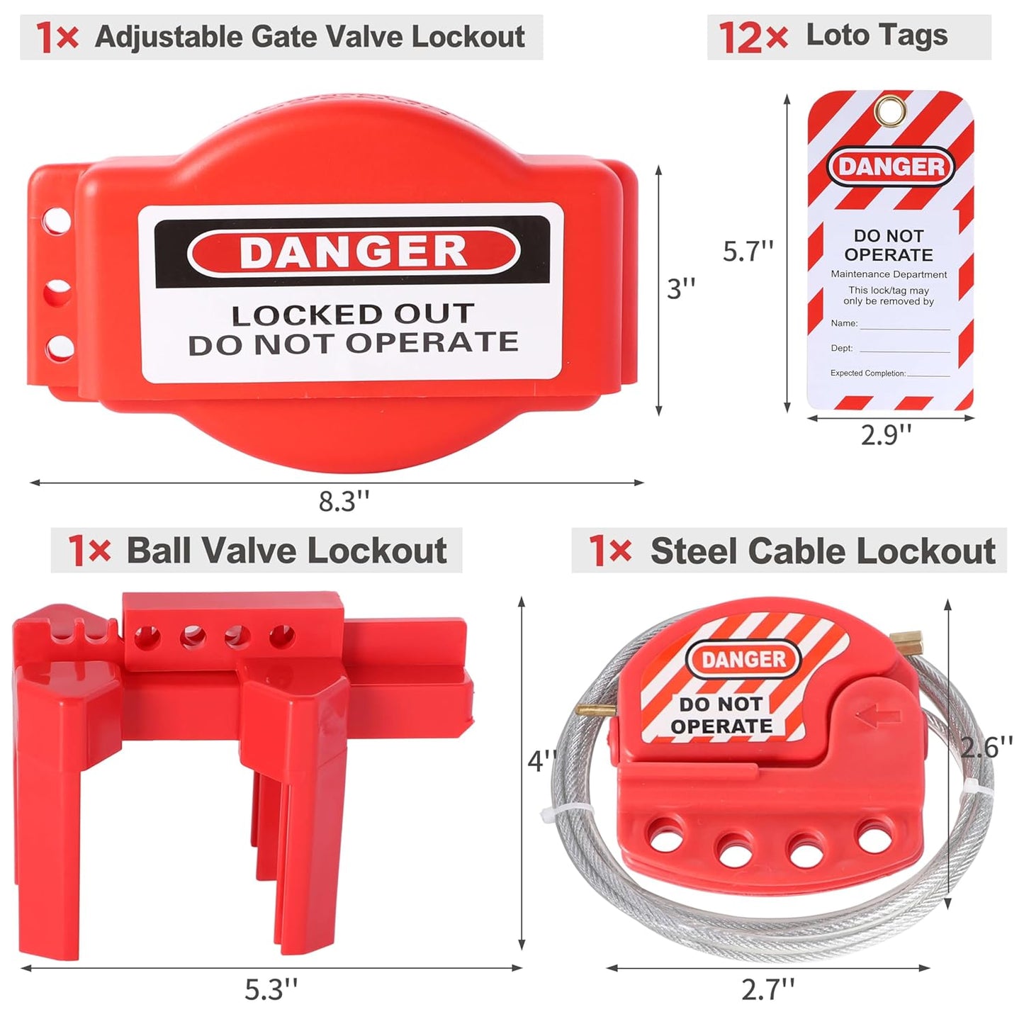 Lock Out Tag Out Kit - Lockout Tagout Electrical Loto, Safety Padlocks, Lockout Hasp Breaker, Lockout Ball Valve, Lockout Steel Cable, Lockout Plug,