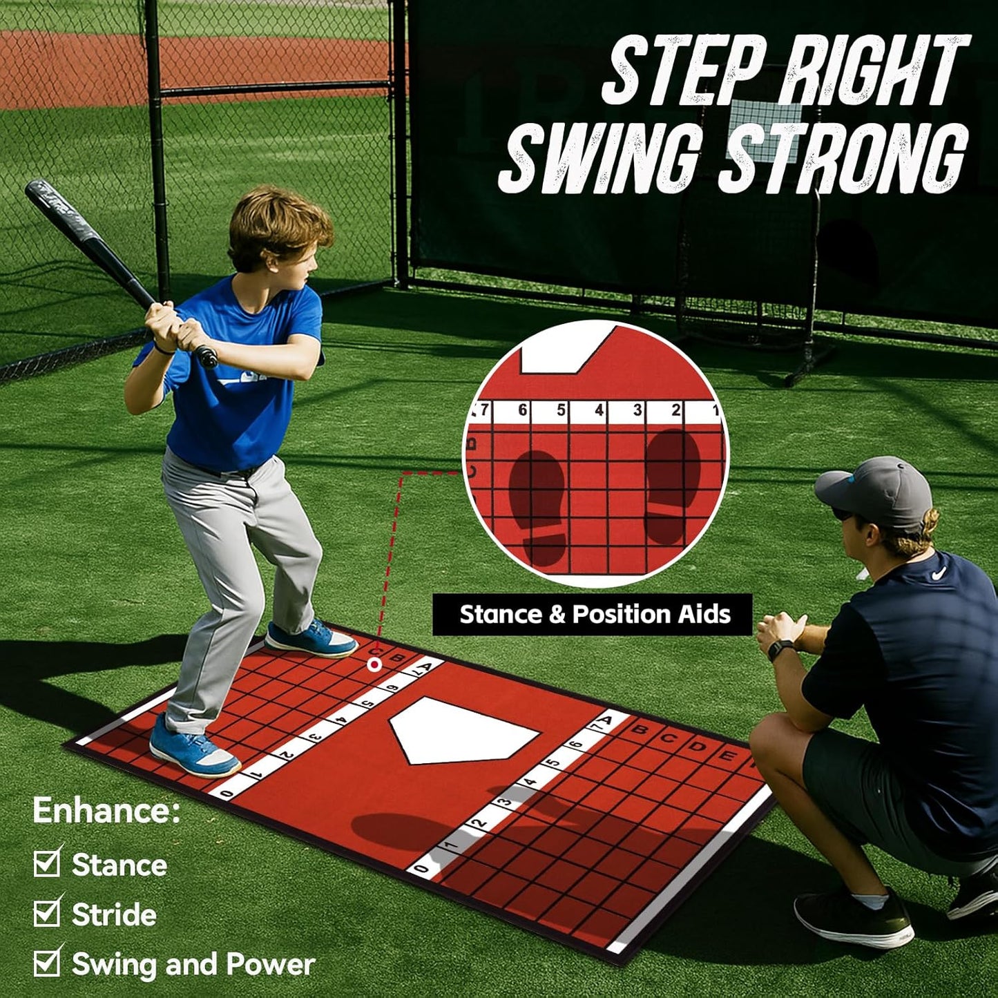Baseball Hitting Mat, 7mm Thickened, Anti-Curl Reinforced Edge Wrapping Batting Mat with Grid Alignment, Anti Slip TPR Base, Home Plate Mat for Garage Backyard, 6.5x4 ft