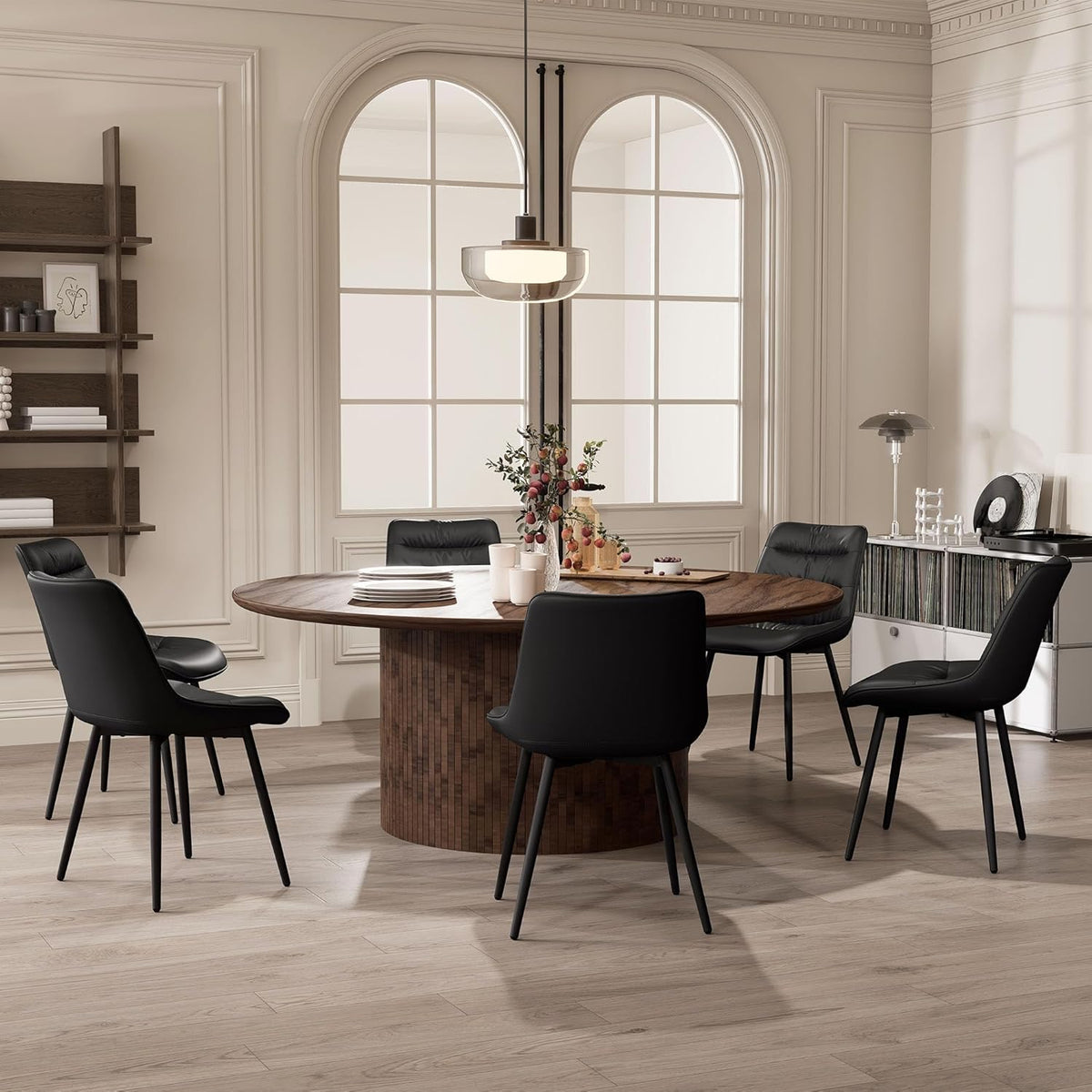 Kidol & Shellder Dining Chairs, Modern Upholstered Leather Kitchen Side Chairs with Comfortable Back, with Metal Legs Black Modern