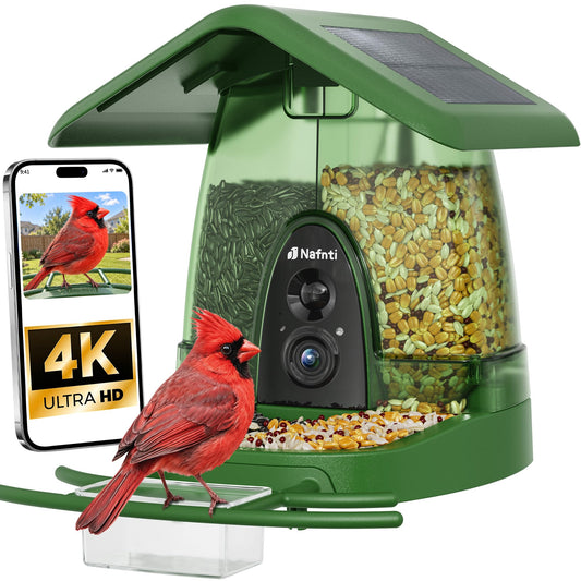 Solar Smart Bird Feeder with Camera, 4K HD 8MP, L Dual Seed, AI Bird