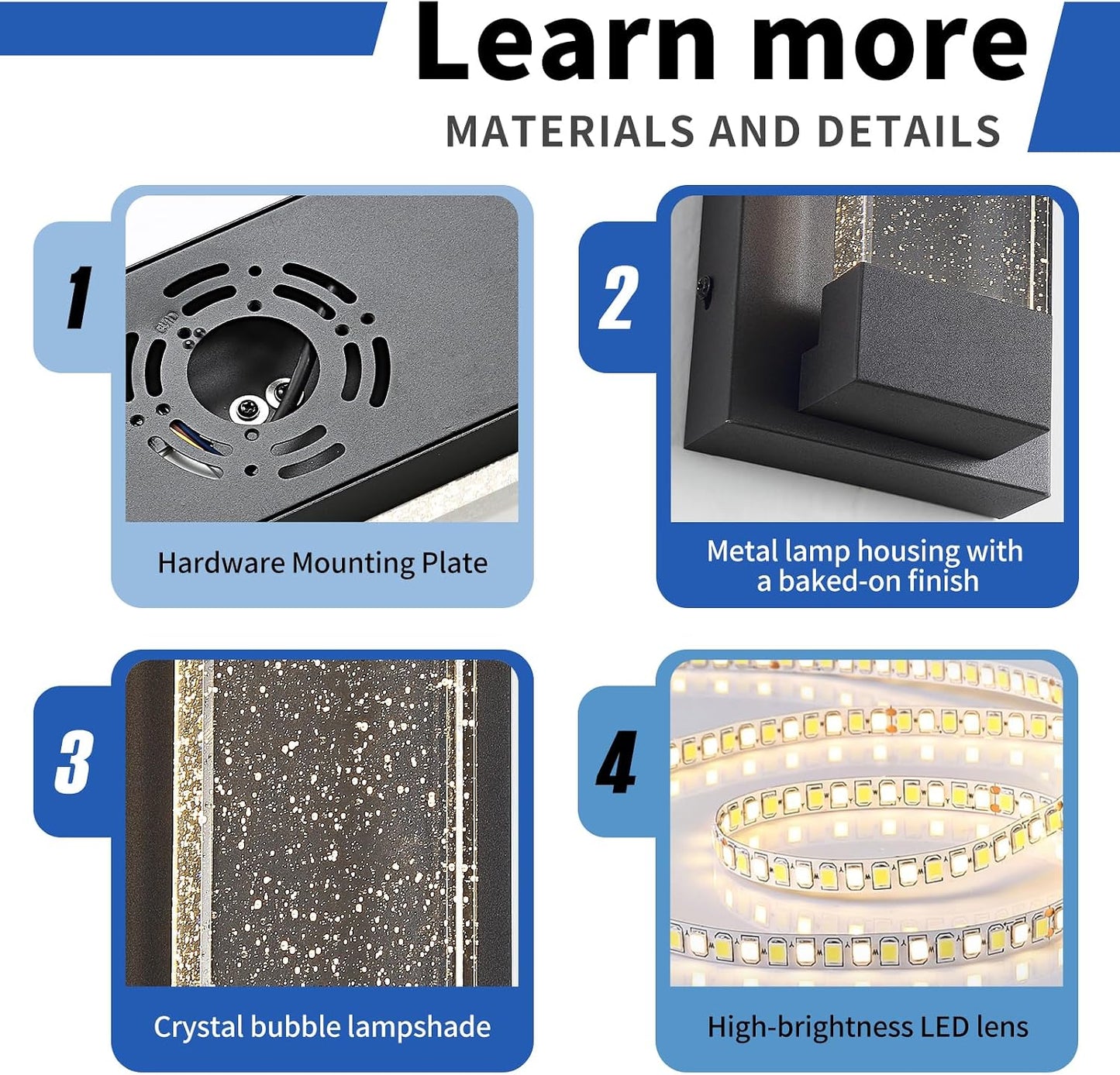 2 Pack Black Long Exterior Wall Lights, 23.6inch Bubble Crystal Outdoor Wall Sconce, 3000K Warm White, IP65 Waterproof, Minimalist LED Outside Garage Lighting for House, Fence, Balcony, Patio 3000K-Crystal 23.6inch 2