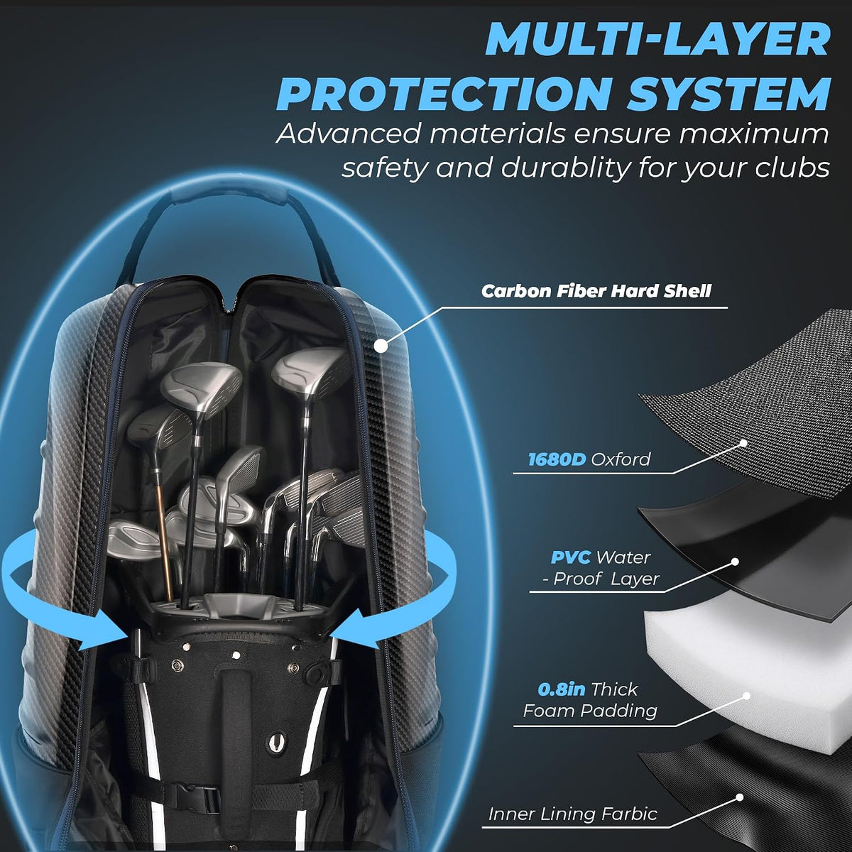 Golf Travel Bag for Airlines with Carbon Fiber Hard Top n TSA Lock