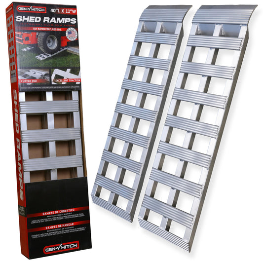 GEN-Y Hitch Aluminum Loading Ramps - Set of Two 40-Inch x 11-Inch Ramps for ATVs, Motorcycles, Mowers, Carts, and Sheds - 1,200 LBS. Combined Capacity with Serrated Rungs
