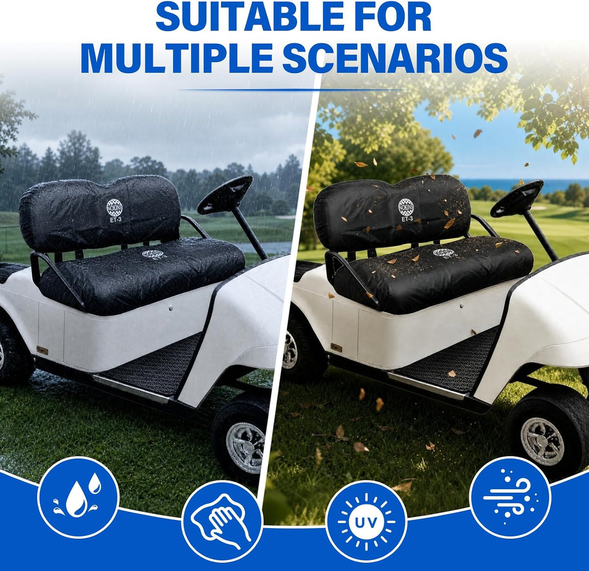 NOKINS Golf Cart Premium Seat Fits EZGO TXT 1994-Up/RXV 2008-Up Black Fits EZGO TXT/RXV