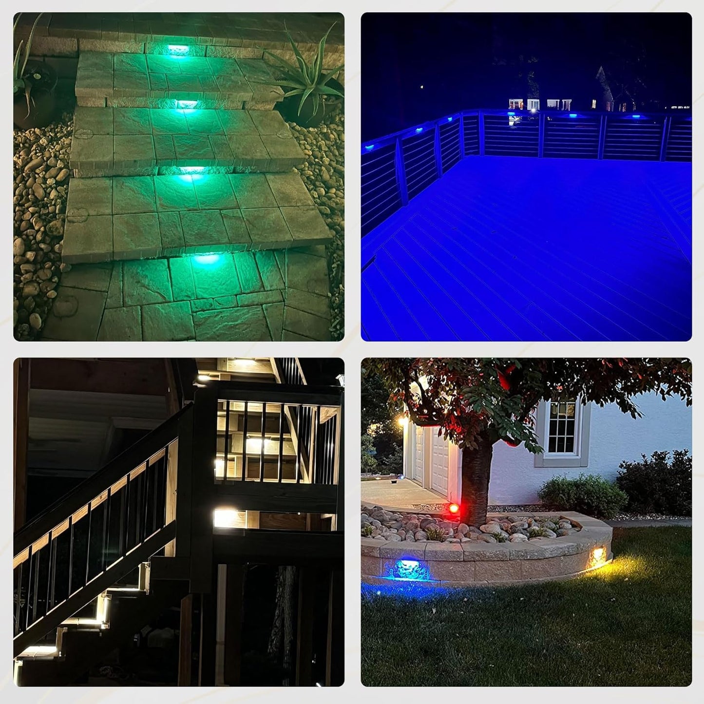 8PCS 7 inch RGB LED Hardscape Lighting, Retaining Wall Lights RGB Color Changing & Warm White, Low Voltage LED Landscape Lights Paver Lights