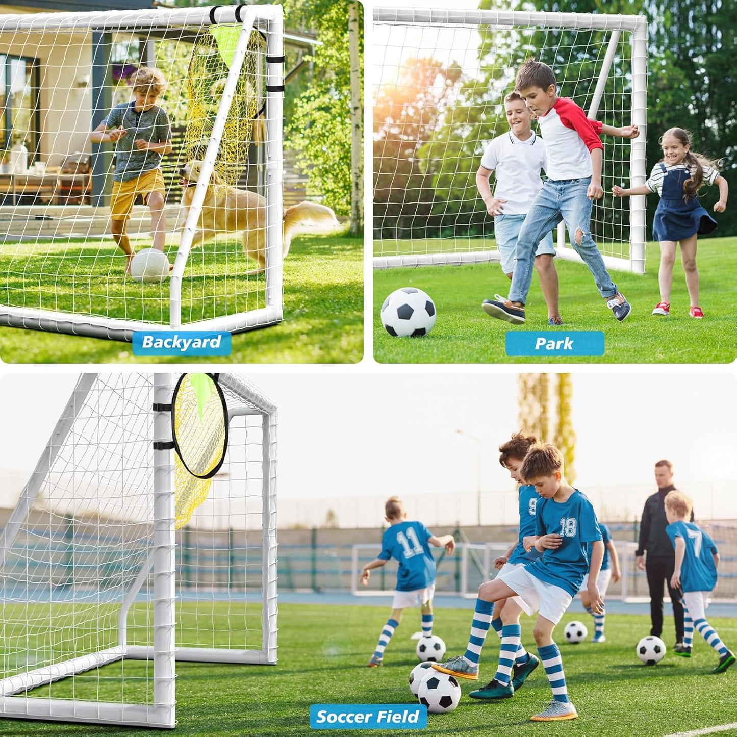 Soccer Goal for Backyard 8x6FT/10x6.5FT Goalpost Soccer Net with Soccer Targets for Goals Training, Soccer Goals for Kids