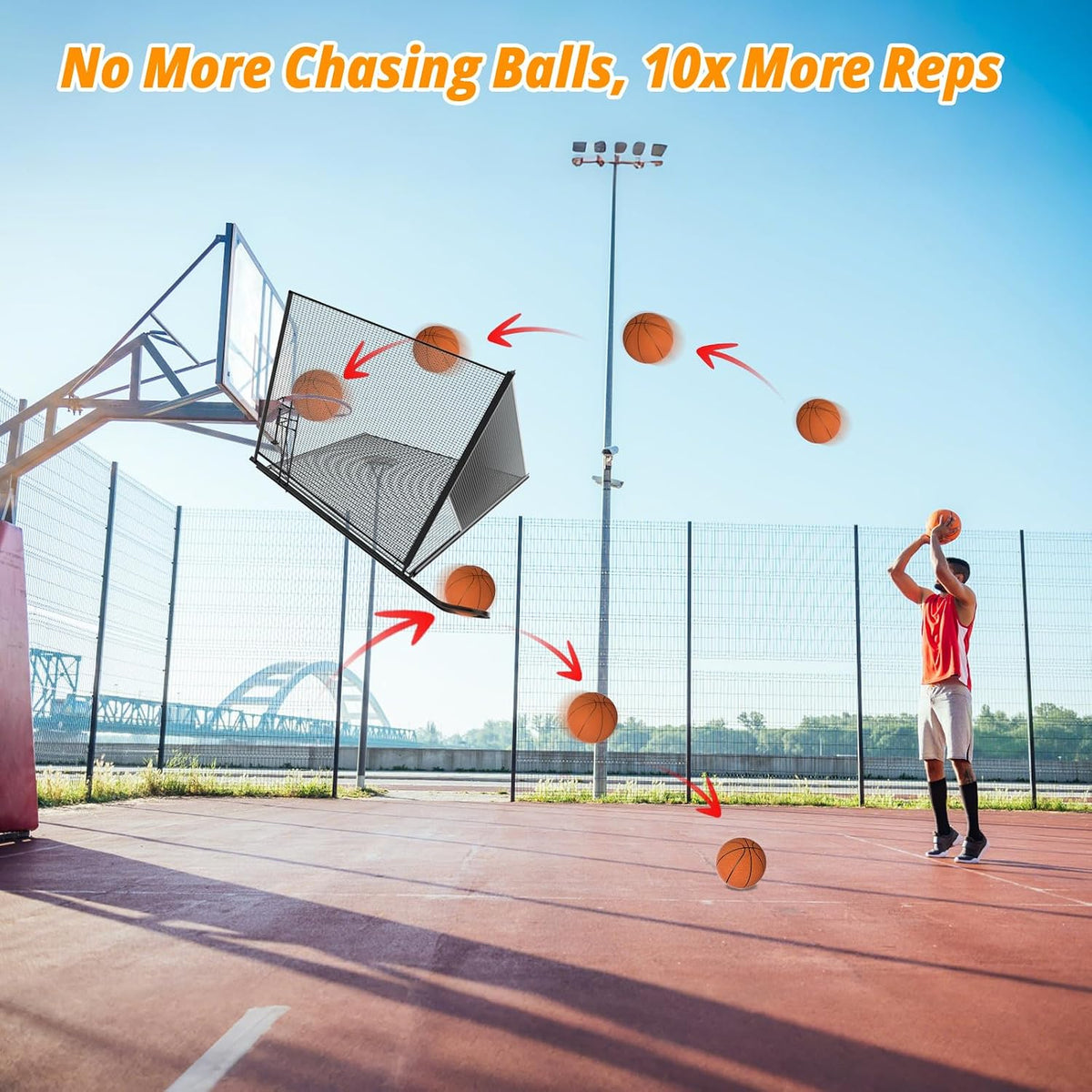 GADFISH Upgrade Basketball Shot Trainer with Net Return Attachment, Basketball Hoop Heavy Duty Basketball Rebounder Ball Return Dark
