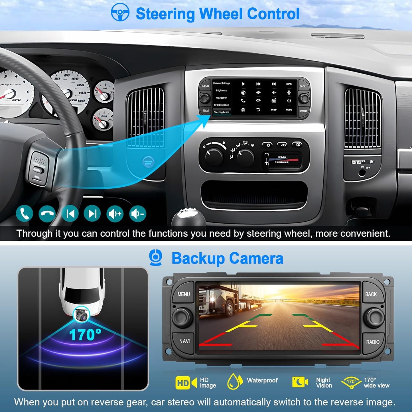 Car Radio Stereo for Dodge RAM 1500 2002-2006,for Jeep Wrangler 2003-2006, for Jeep Grand Cherokee 1999-2004,6.8" QLED Touchscreen with Wireless CarPlay & Android Auto,4G+64GB Android 13 System For Dodge Ram 2002-2006
