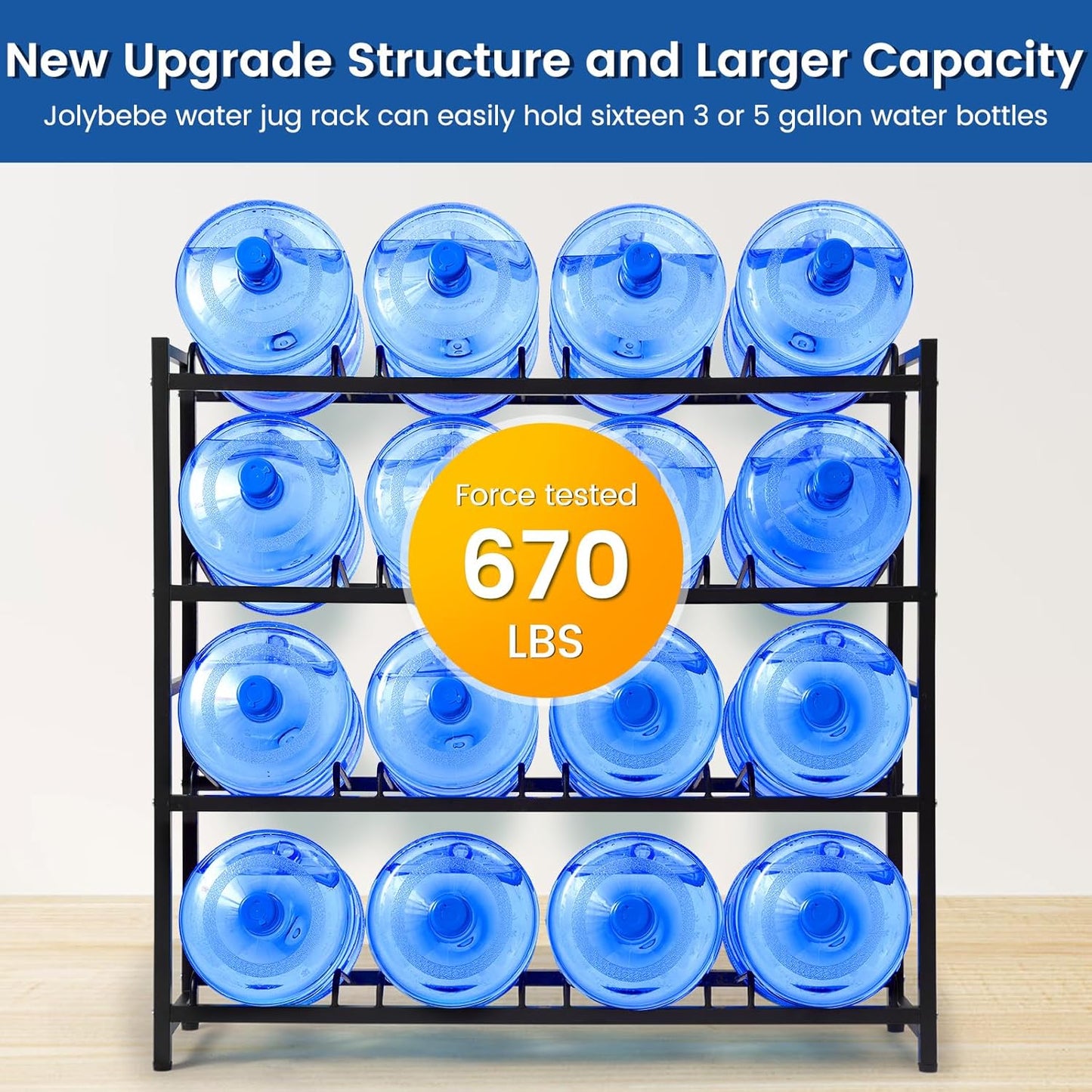 5 Gallon Water Jug Holder Stand for 16 Slots, 4 Tier, 5 Gallon Water Jug, Thicken Heavy-Duty Water Cooler Jug Rack for Kitchen Office Home Garages